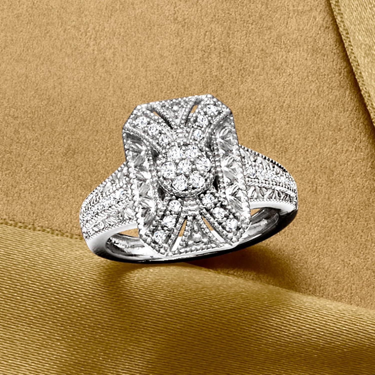 Ross-Simons 0.25 ct. t.w. Diamond Scrollwork Ring in Sterling Silver