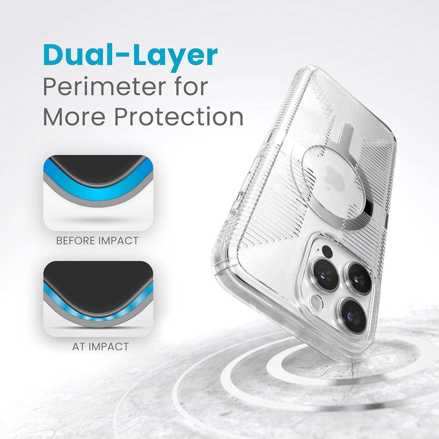 Speck Clear iPhone 15 Pro Max Case - Slim, Built for MagSafe, Drop Protection Grip - Scratch Resistant, Anti-Yellowing, 6.7 Inch Phone Case - GemShell Grip Clear