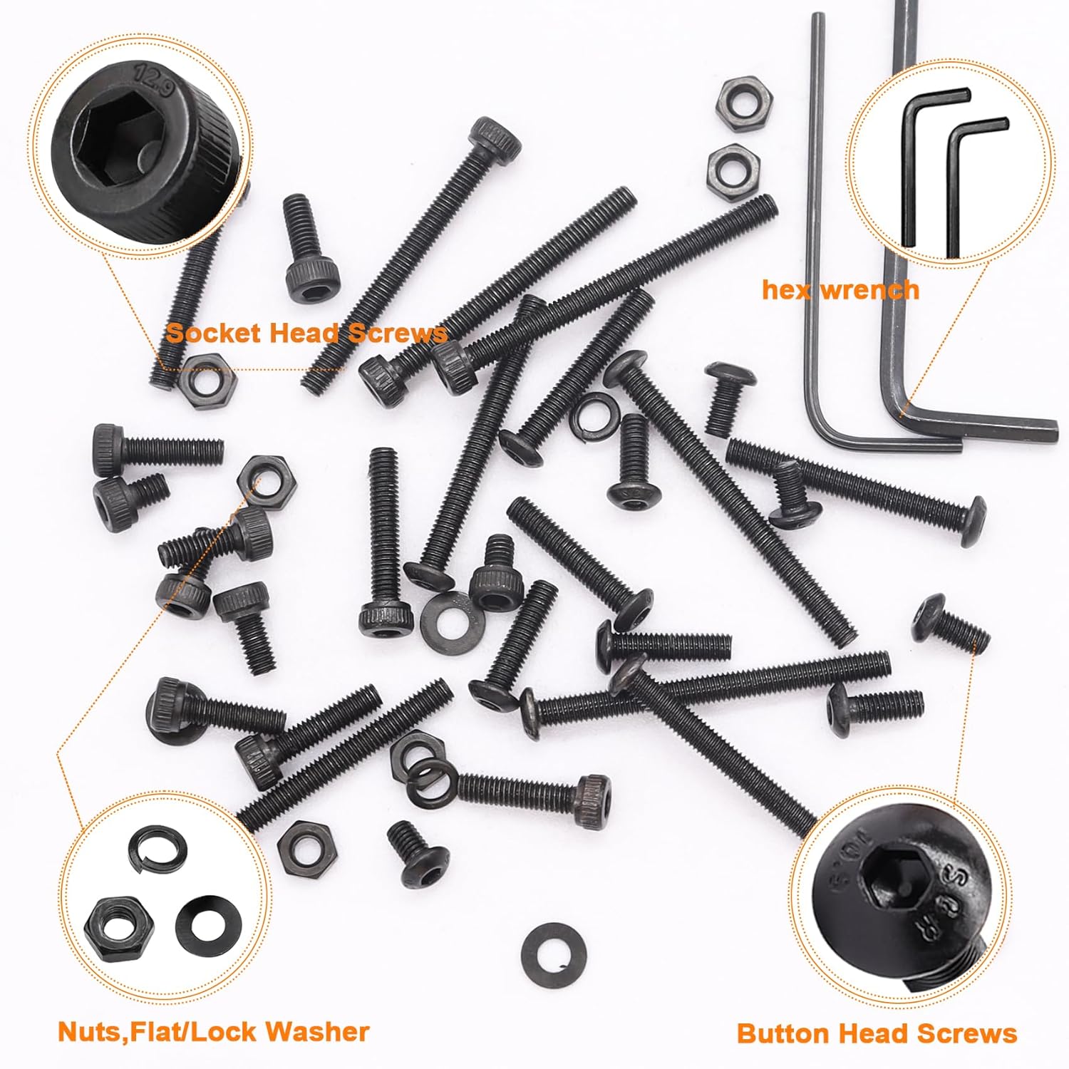 Taiss 2322PCS M3 Screw Kit,Metric Screws Assortment M3x4MM-35MM Nuts and Bolts Kit,M3 Screws 12.9 & 10.9 Grade Black Alloy Steel Hex Socket & Button Head Screw,Machine Screw Set for 3D Printing