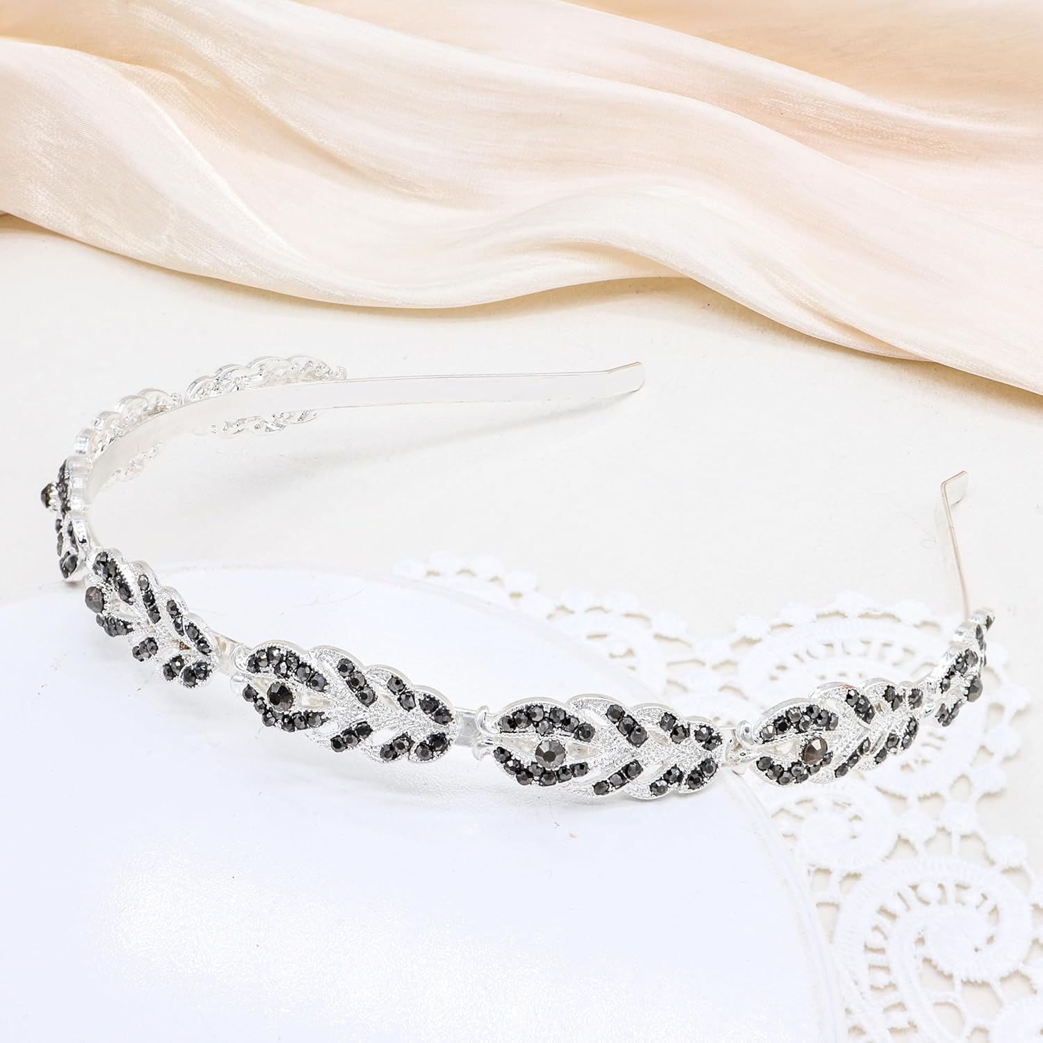 Oriamour Rhinestone Crystal Wedding Headband Bridal Headpieces Simple Design Bridal Headband - Image 2