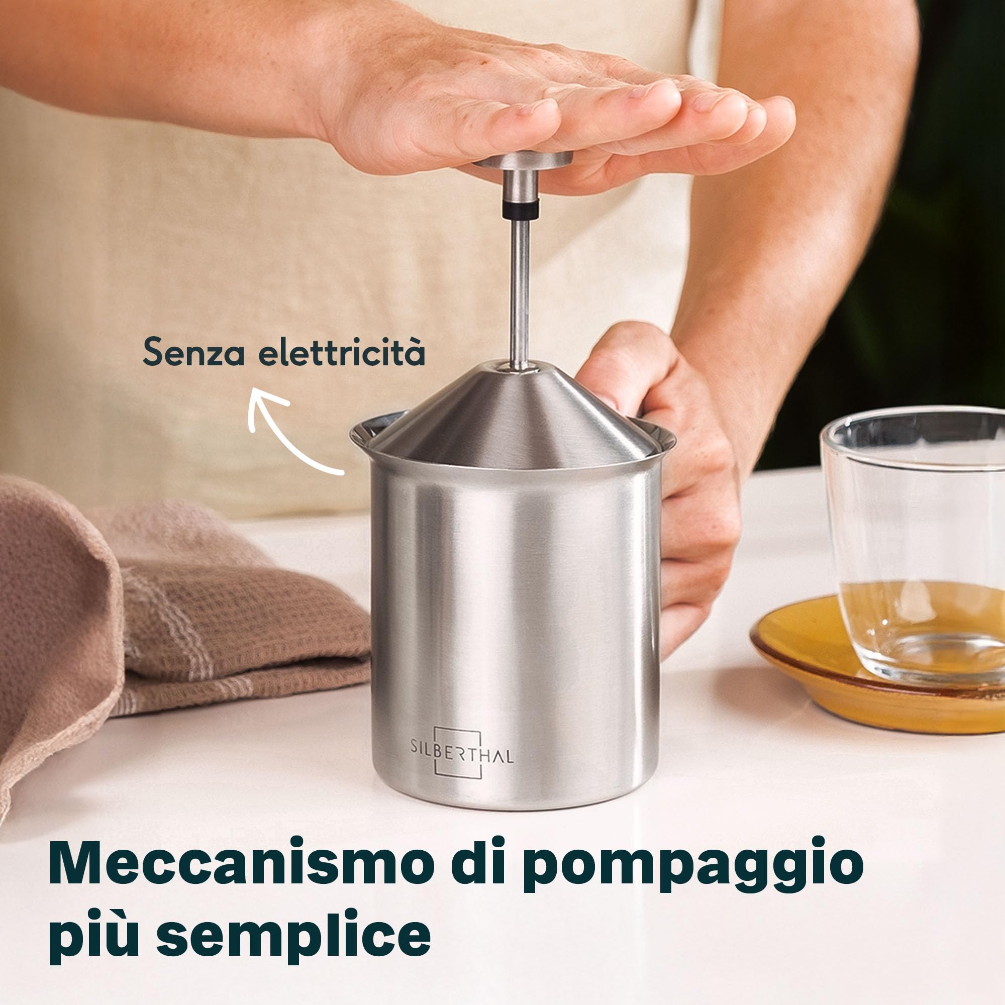 SILBERTHAL Set moka 300 ml e montalatte manuale - Moka per induzione e gas - Acciaio inox