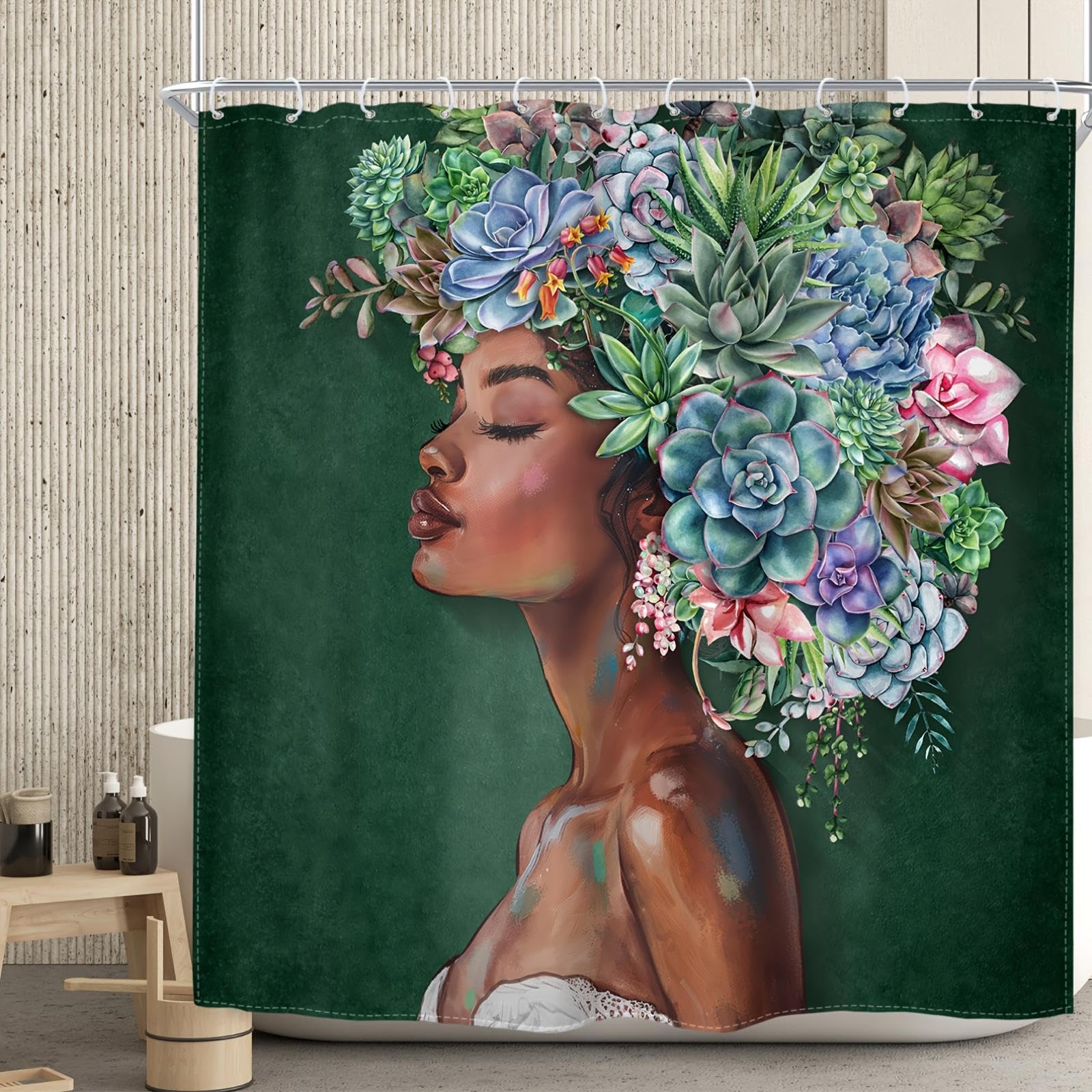 Rideau de douche imperméable avec motif fleurs et plantes rétro