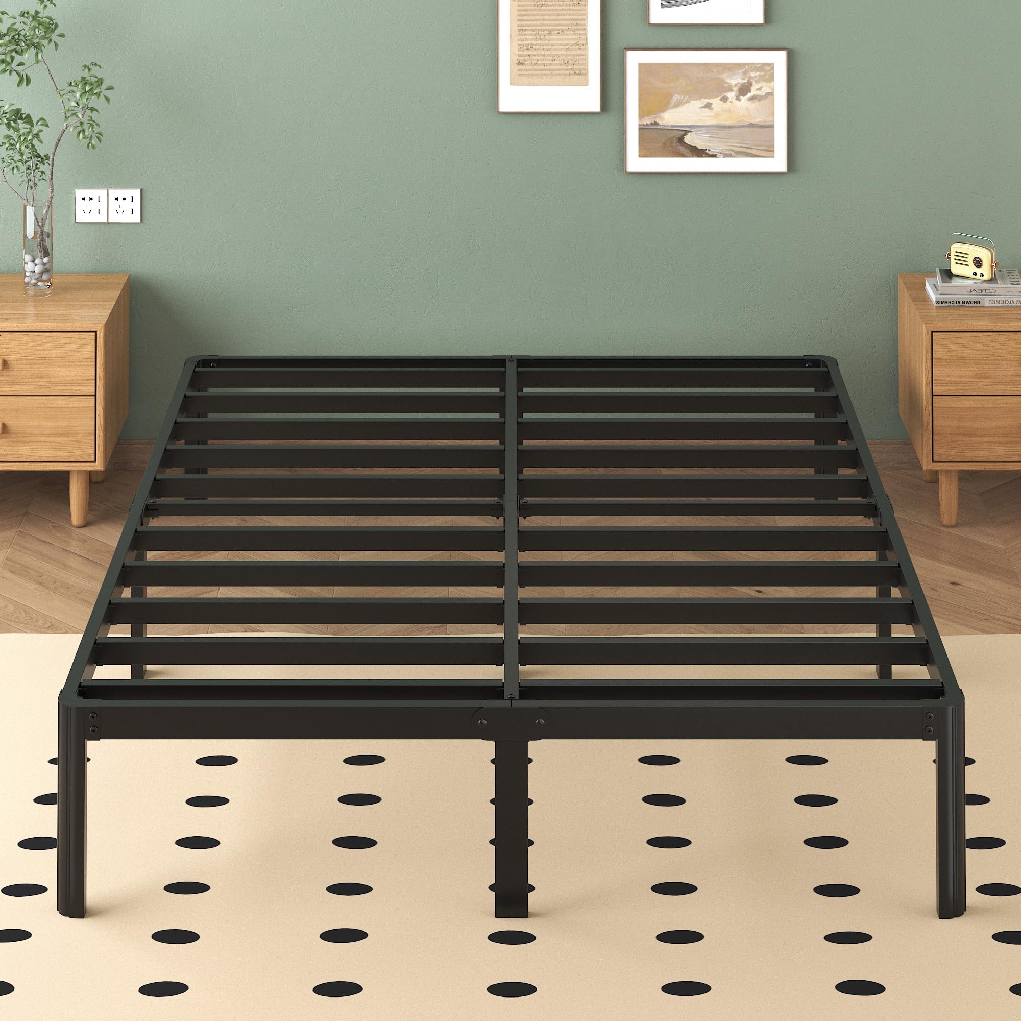 14 Inch King Bed Frame with Rounded Corner Legs, 2000 LBS Heavy Duty King Size Platform Bed Frame No Box Spring Needed, Noise Free, Easy Assembly, Black