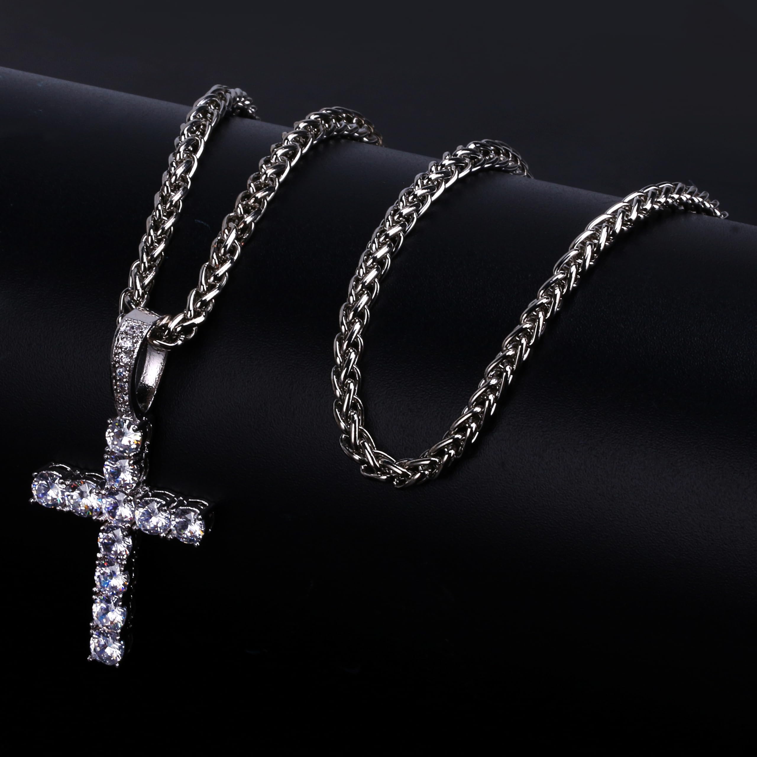 Collar con dije de cruz de circonita cúbica de laboratorio, chapado en oro de 14 quilates y plata para hombres y mujeres, circonita cúbica, circonita 3