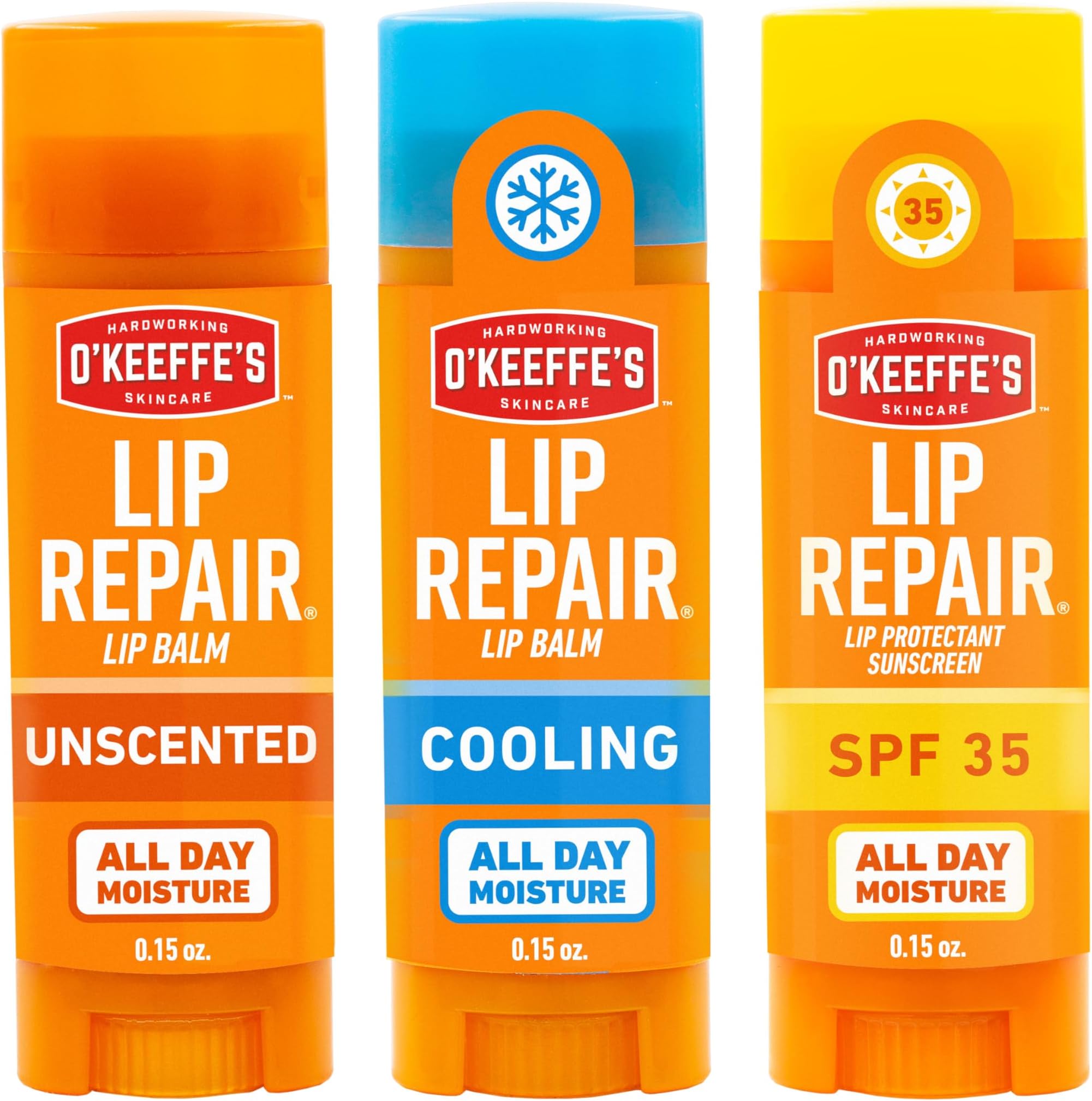 Lip Repair Lip Balm Set for Dry, Cracked Lips - Stick (Pack of 3: 1 Cooling + 1 Unscented + 1 SPF) - Moisturizer for for Extremely Cracked, Dry Lips