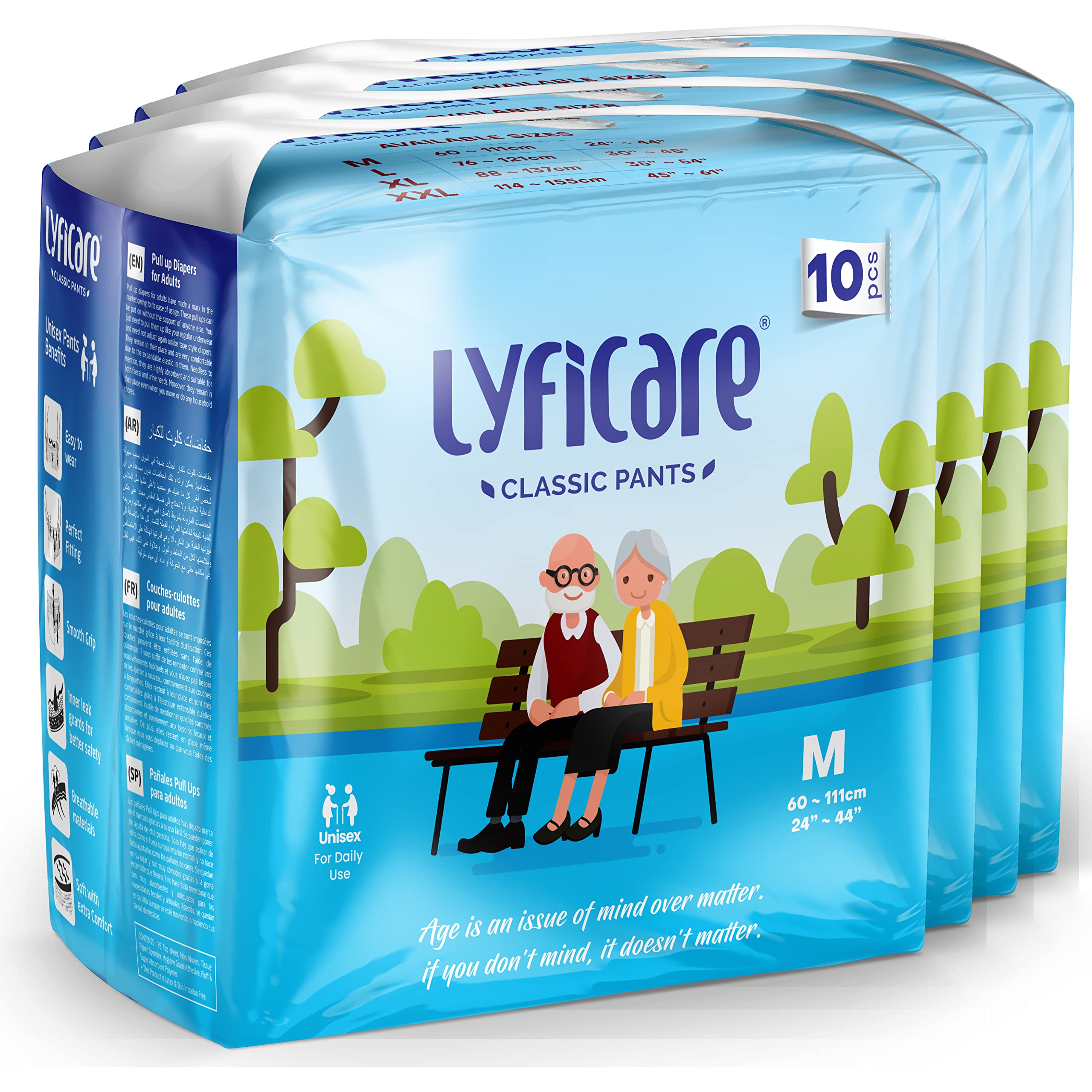 Lyficare Classic Adult Diaper Medium Size (M) - 40 Units (Pack of 4) | Unisex Diapers Pants Style | Waist (60-85 cm) | Wetness Indicator, Super absorb, 360° Protection & 0% Leakage | For Men & Women-image-22