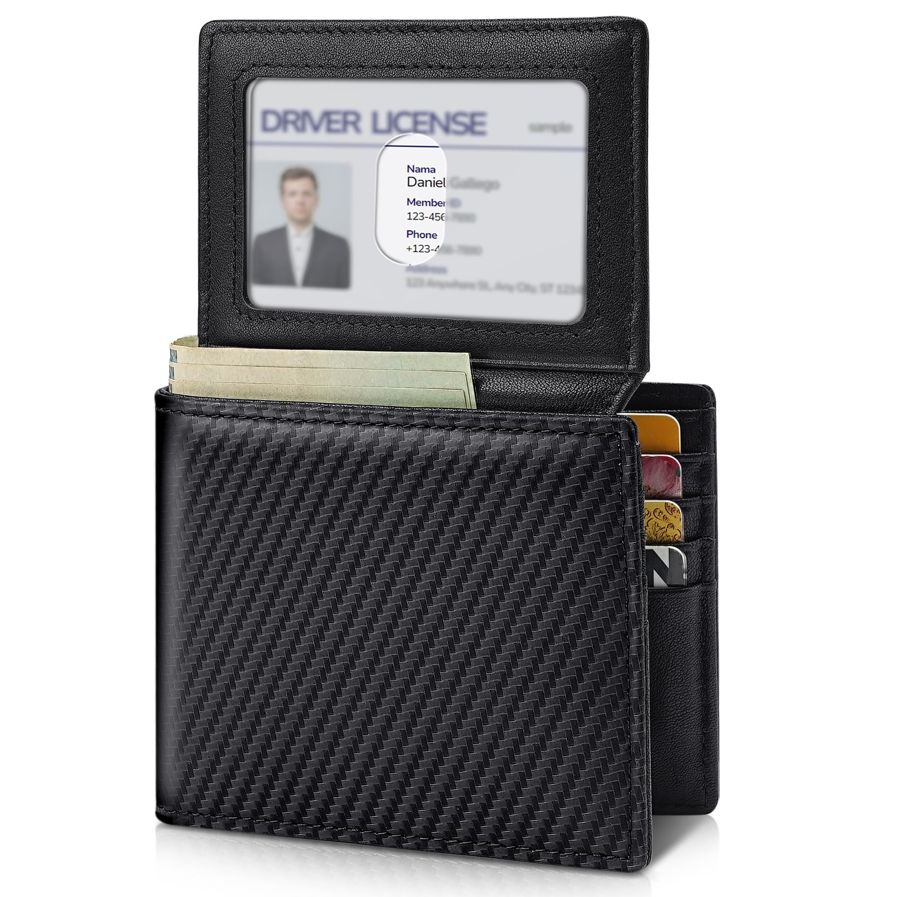 Artpaxy Mens Wallet Genuine Leather Bifold RFID Blocking Wallet for Men with 2 ID Windows 12 Card Holders 2 cash pockets 1 Gift Box