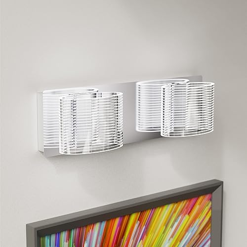 Miniatura 9 de URSOLA Luminaria LED de baño sobre espejo de 24 pulgadas con pantalla lineal ovalada transparente con acabado cromado, aplique de pared de 6000 K (3