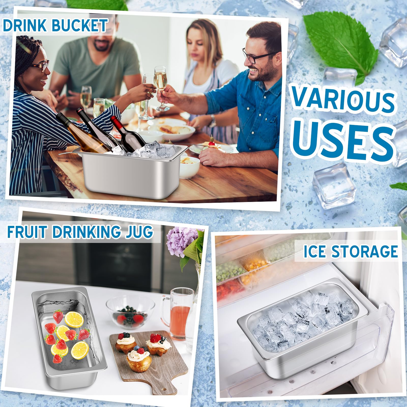 meekoo Lot de 2 seaux à glace en acier inoxydable pour fête, vin, bière, champagne, congélateur, cocktails, rafraîchissement du vin pour Mimosa (petite taille)