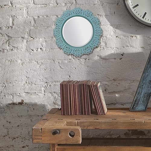 Miniatura 6 de CKK Industrial LTD Stonebriar - Espejo de pared redondo decorativo de encaje de metal con colgador adjunto, azul con reflejos de latón