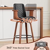 Vista 4 de Bar Stools Set of 2, 26" Bentwood Barstools with Arms, Mid-Century Modern Counter Height Swivel Bar Chairs, PU Leather Barstools with Back &