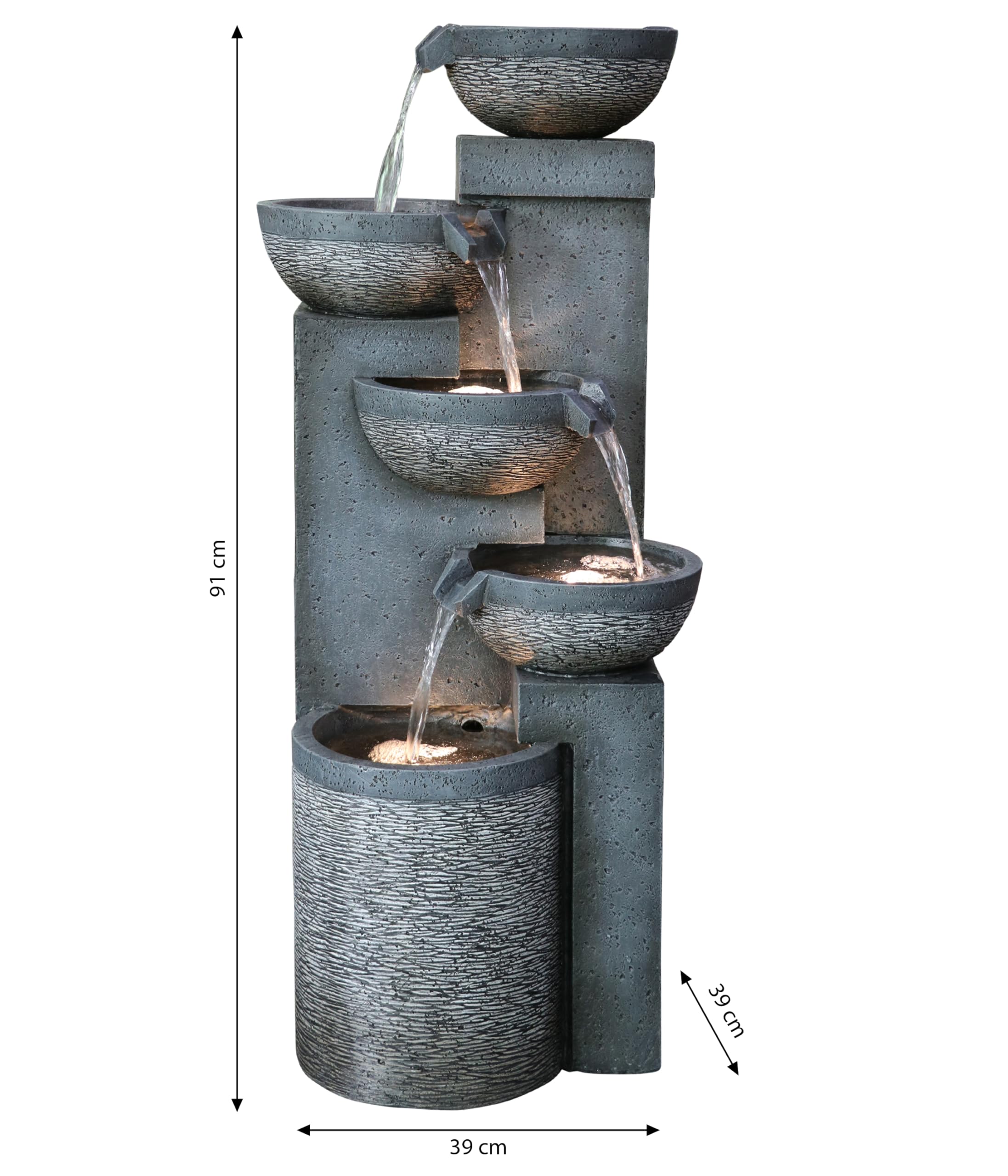 Dehner Gartenbrunnen Merkur, Terassenbrunnen frostbeständig, Brunnen für Außen, mit LED Beleuchtung, ca. 91 x 39 x 39 cm, Polyresin, grau