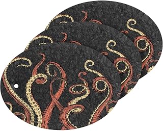 Hand Drawn Octopus Kitchen Sponges Ocean Sea Monster Kraken Tentacles Cleaning Dish Sponges Non-Scratch Natural Scrubber Sponge for Kitchen Bathroom Cars, pack of 3