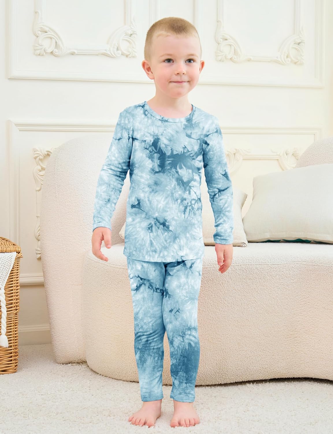 Jimonda Kids Toddler Soft Rayon From Bamboo Pajamas Long Sleeve Boys Girls Sleepwear Outdoor 4pcs Set Tops&Pants Tie Dye Pj - Image 2