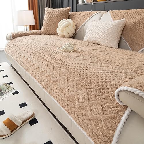 vctops Funda de sofá de felpa jacquard tipo cable estilo bohemio para perros, funda suave y antideslizante para sofá seccional, gruesa y cálida,