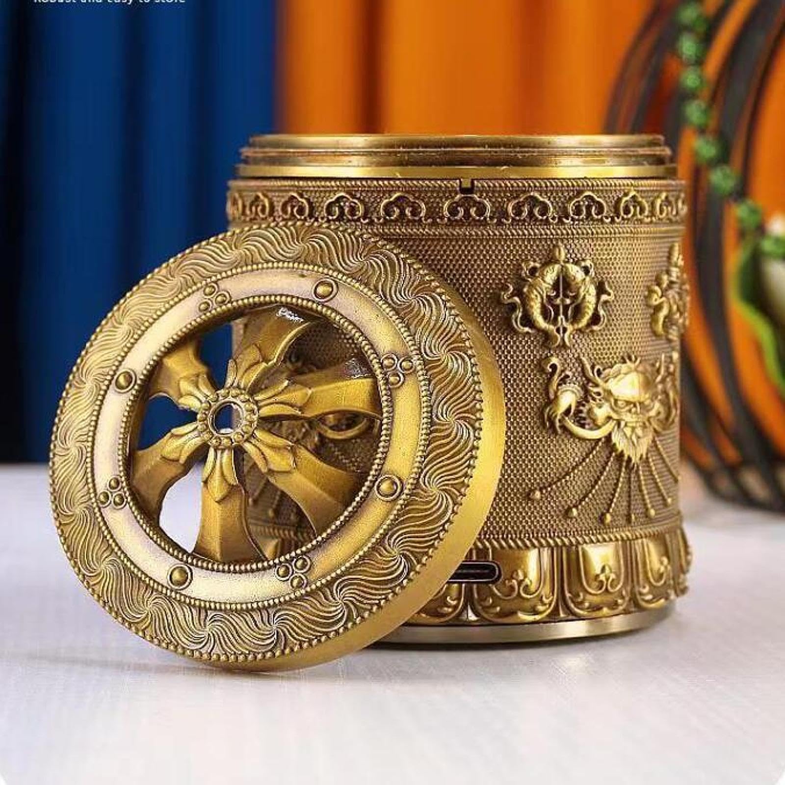 IOIUSKKU Ornamento in metallo per stanza, cucina, caffetteria, casa, porta incenso ricaricabile tramite USB, professionale, Bronzo, 7.5 x 10 cm
