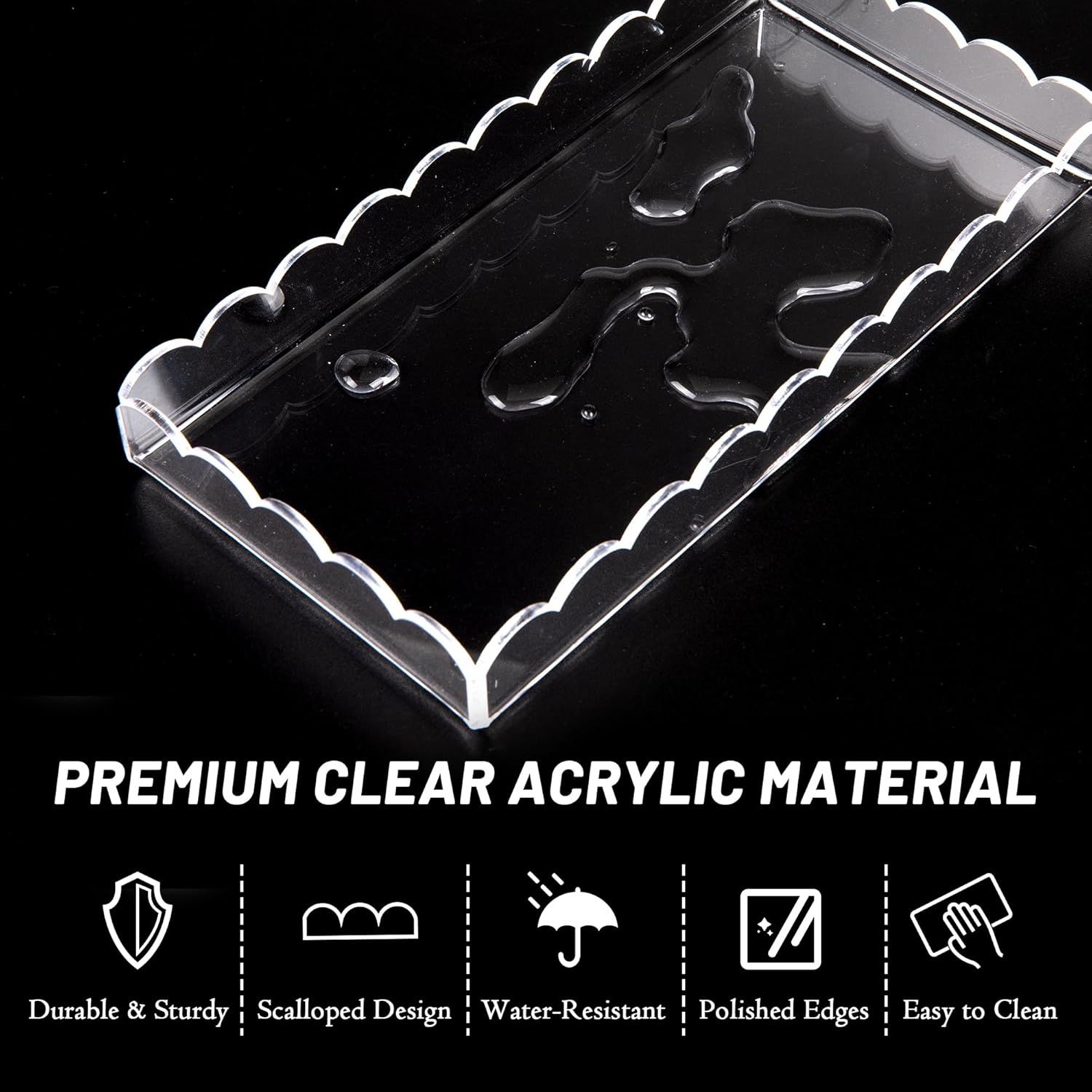 2 Pack Scalloped Acrylic Bathroom Vanity Tray for Counter Clear Acrylic Trays for Organizing Perfume Sponge Soap Makeup Storage Holder Toilet Tray Decor (Large: 11"L x 5"W + Middle: 8"L x 4"W) - Image 4