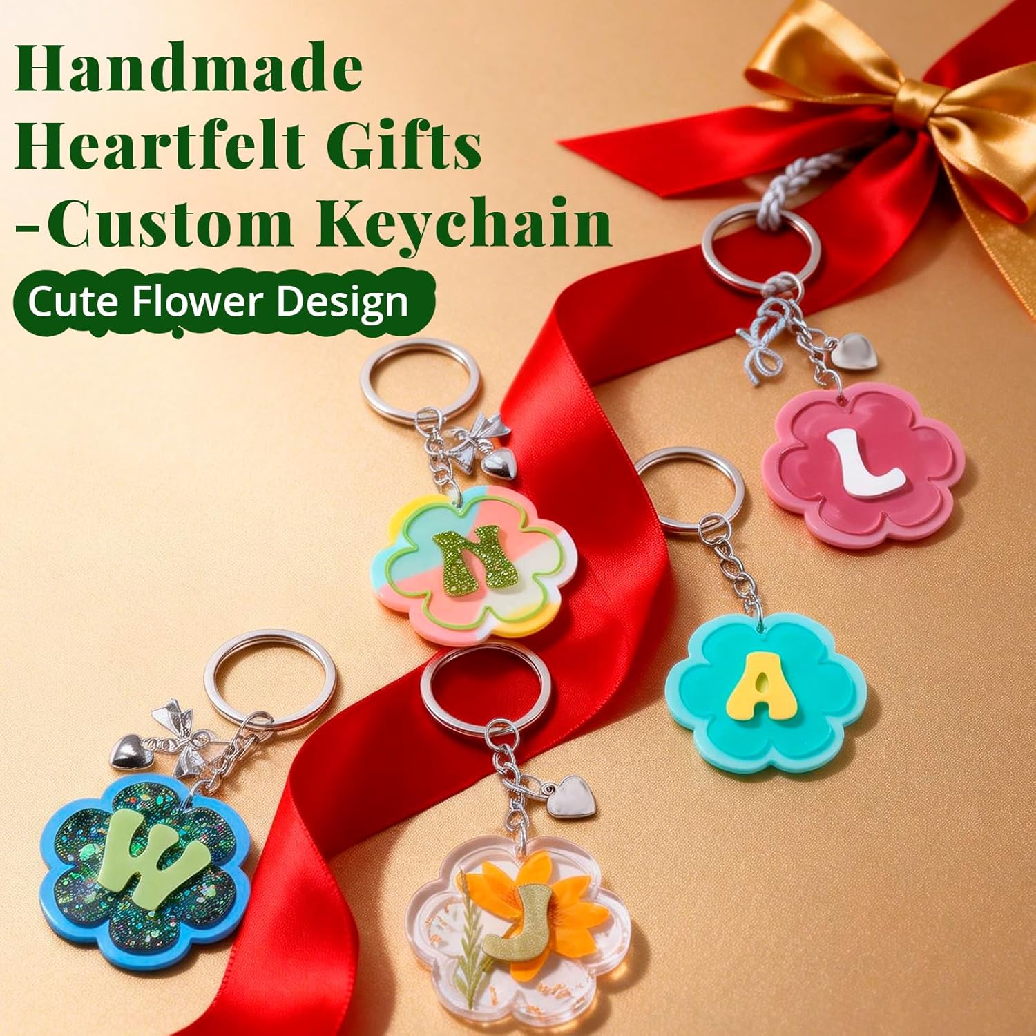 LET'S RESIN Keychain Resin Molds Silicone with Hole, 27 Cavities Flower Alphabet UV Resin Jewelry Pendant Molds kit for Beginner, Letter Epoxy Resin Molds for Keychain Pendant Jewelry Making