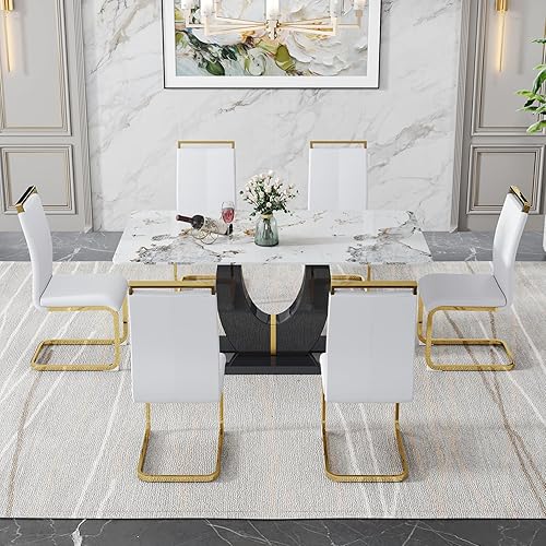 Miniatura 160 de JUFU Juego de Mesa de Comedor para 6, Mesa de Mármol Sintético y Juego de Sillas de 6, Juego de Mesa de Comedor Moderno para 6, Juego de Mesa de