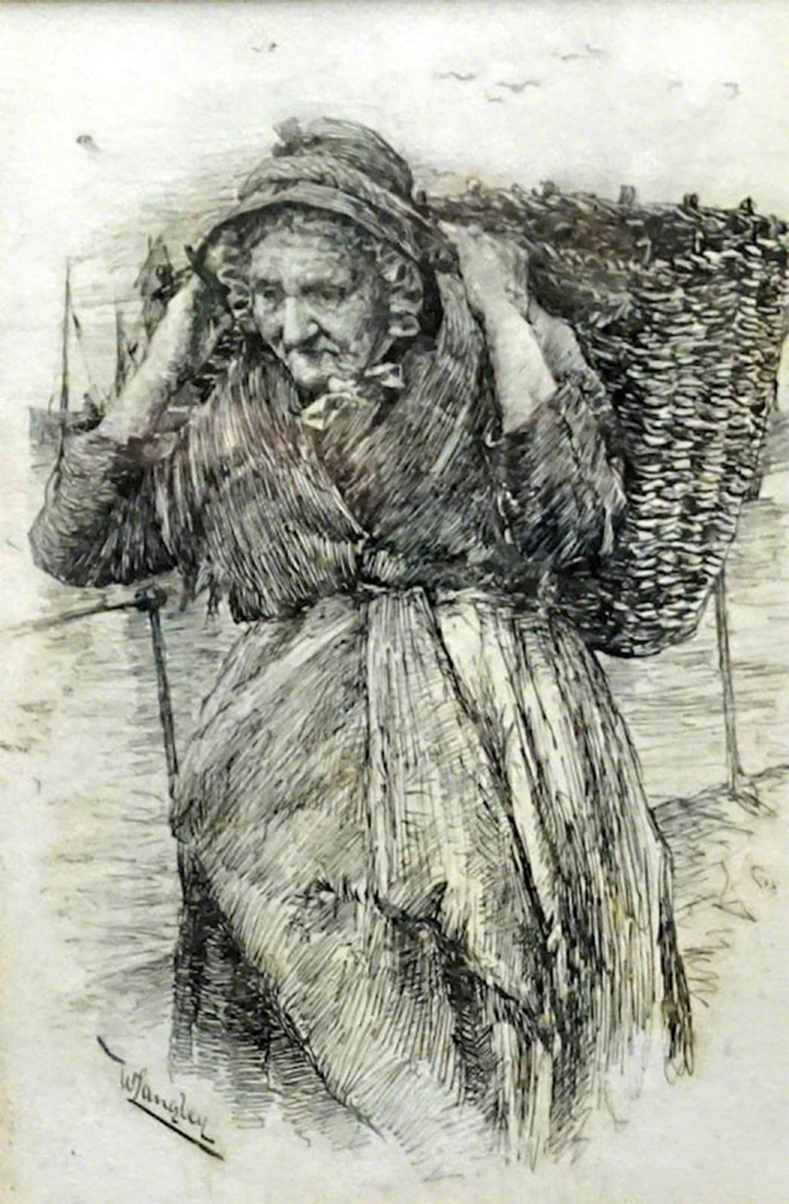 ARTXLXXBN Famous Prints Artwork Pictures Poster Painting Art Fisherwoman Carrying a Cowal by Walter Langley Artwork Landscape Pictures for Home Decor 60x90cm