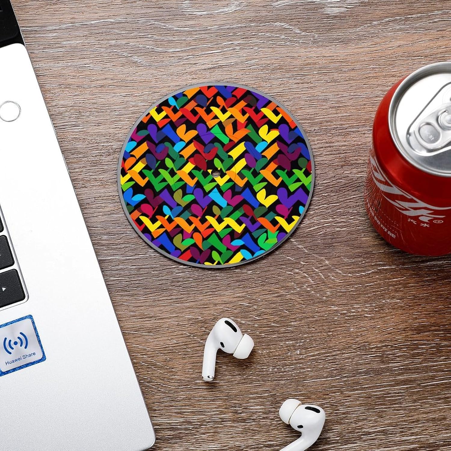 Funny Retro Record Coasters for Drink Coaster Gay Pride Rainbow CD Coaster for Coffee Table Non-Slip Cup Mat for Music Lovers Absorbent Tabletop Protection Mat for Bar image 4