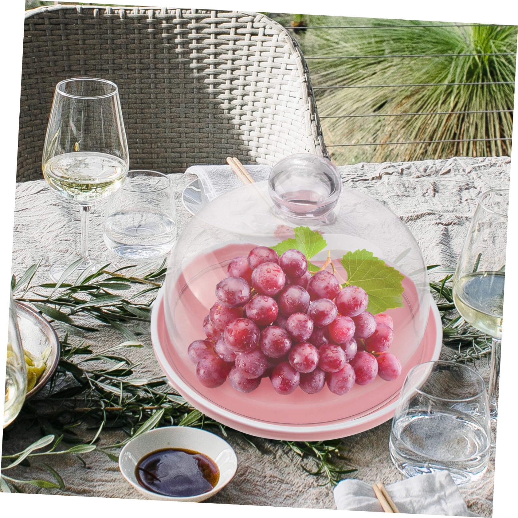 Rosa Keramik Dessertteller mit Glasdeckel, 1 Satz für Snacks