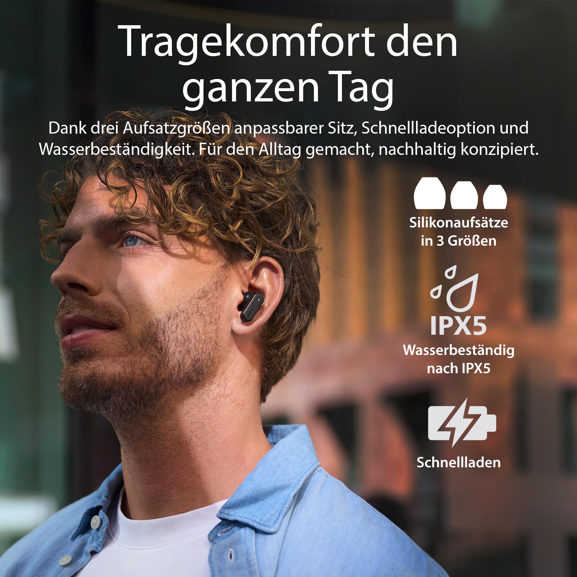 Philips TAT6100BK True Wireless In-Ear Kopfhörer mit Smart-Ladecase – Noise Cancelling, 4 Mikrofone, dynamischer Bass, 28 Std. Laufzeit, Bluetooth 5.4, IPX5, Touch-Steuerung – Schwarz