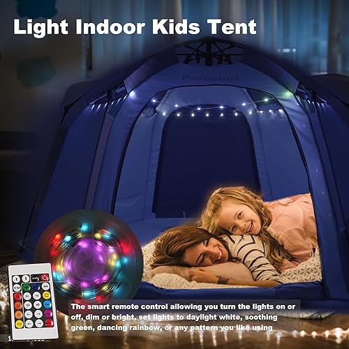 Miniatura 3 de Tienda de campaña hexagonal portátil para niños con tira de luces LED, casa de juegos para niños, fácil instalación, tienda de campaña de ensueño