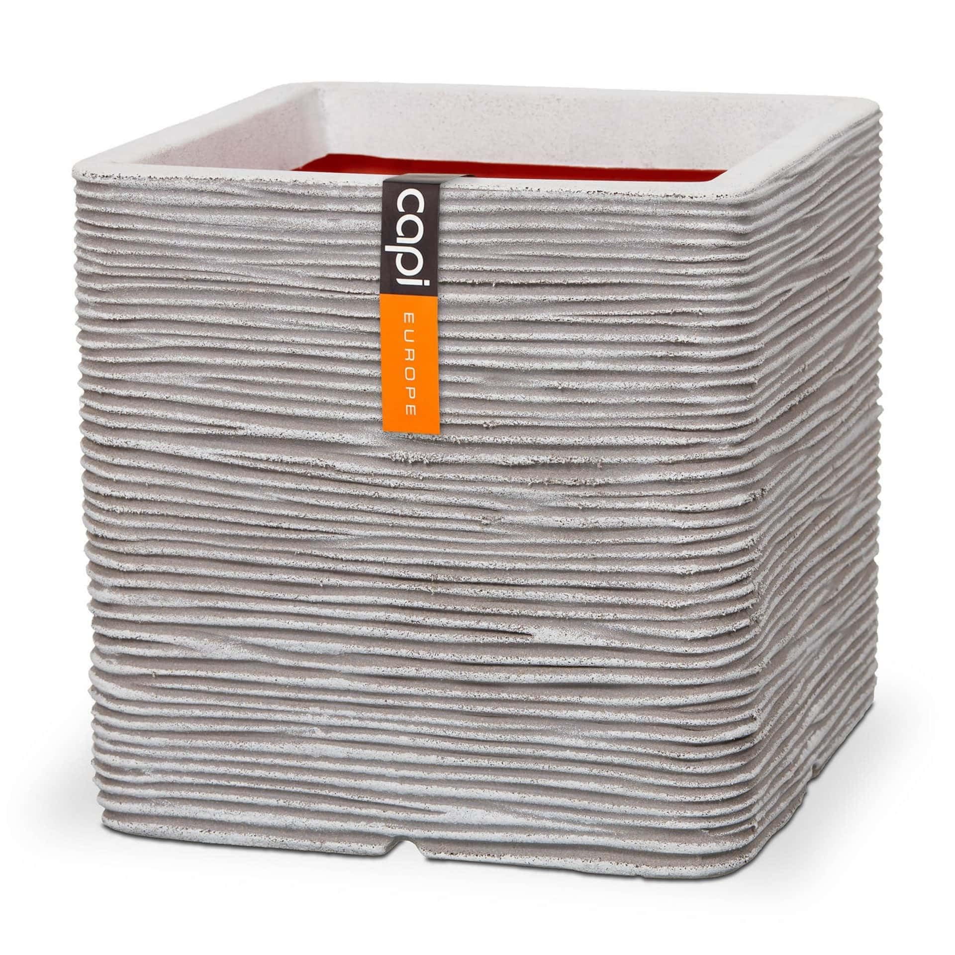 CAPI EUROPE - Planter square Rib NL - 40x40 - Ivory - Opening Ø32 - Pot for indoor and outdoor use - Shatterproof - 100% recyclable - KOFI903