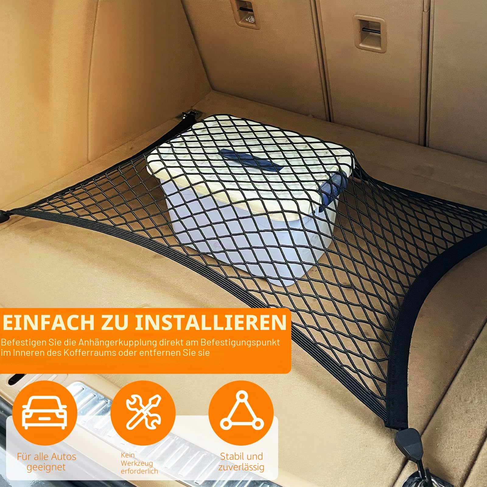 Produktbild von Xzenuo Auto Gepäcknetz Elastisch – 100 X 60 Cm, Dehnbar Bis 200 X 120 Cm, Mit 4 ABS-Haken, Doppellagig, Für Auto, SUV, Wohnmobil, Zur Ladungssicherung