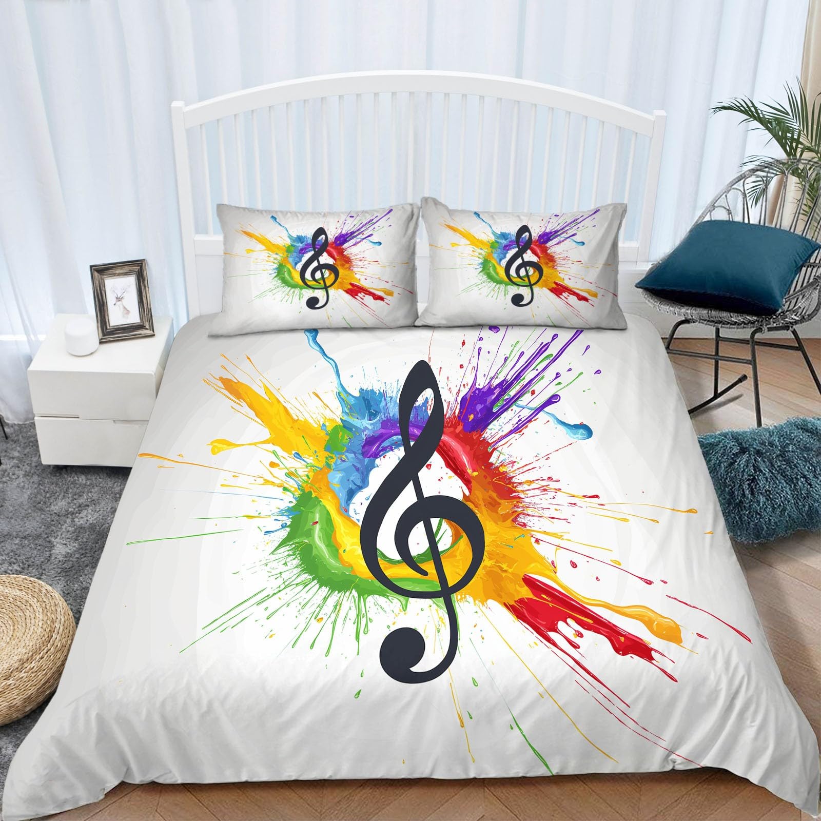 Funda Nordica Infantil para Cama 90 Graffiti Notas Musicales Colorido 3D Funda de Microfibra Polialgodón para Edredón 150x200 cm, Suave y Transpirable Juego de Funda Nordica