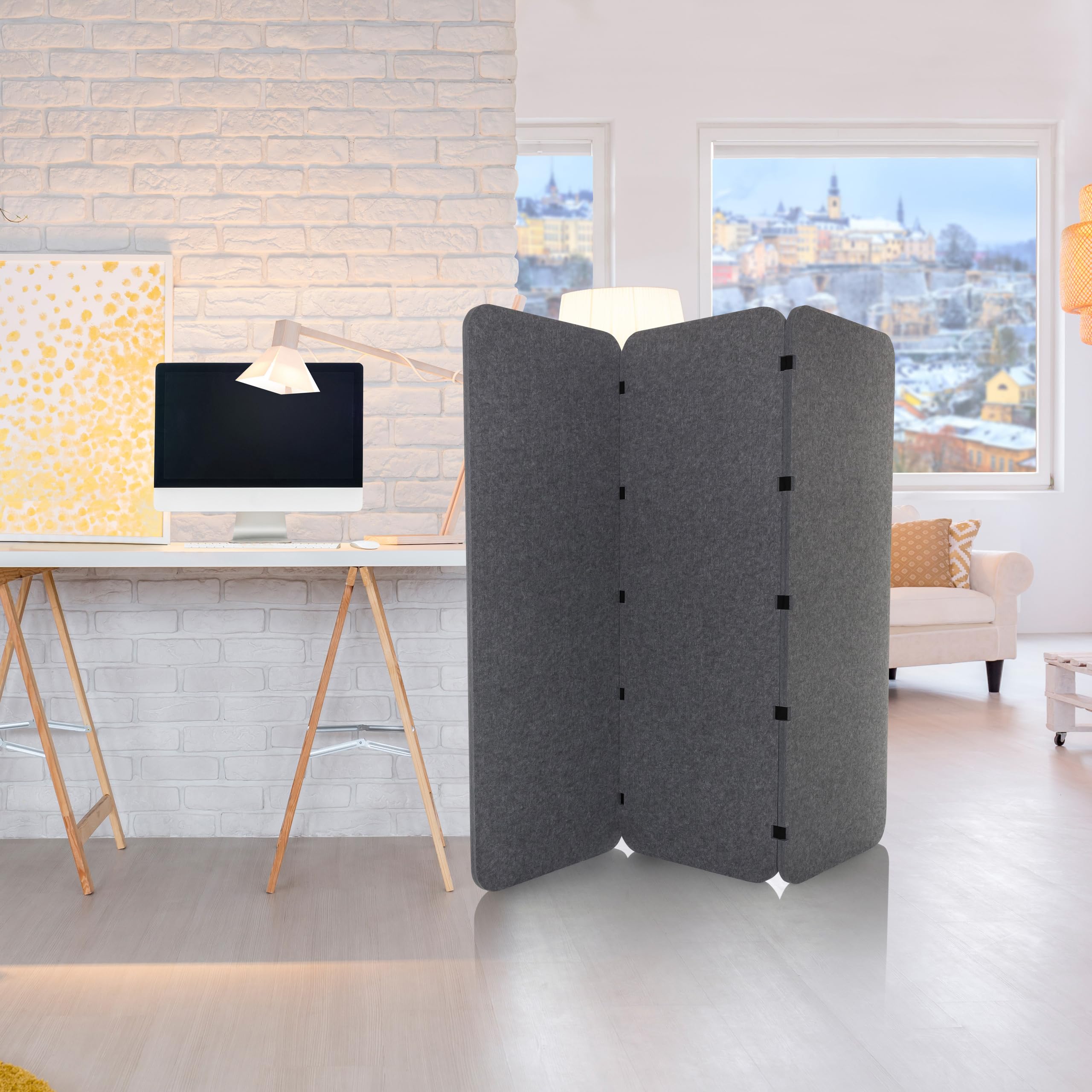 hjh OFFICE Cloison Acoustique Verticale FLEXMIUT EL Cloison en 3 Parties indépendante, Protection visuelle pour Le Bureau et la Maison, Gris
