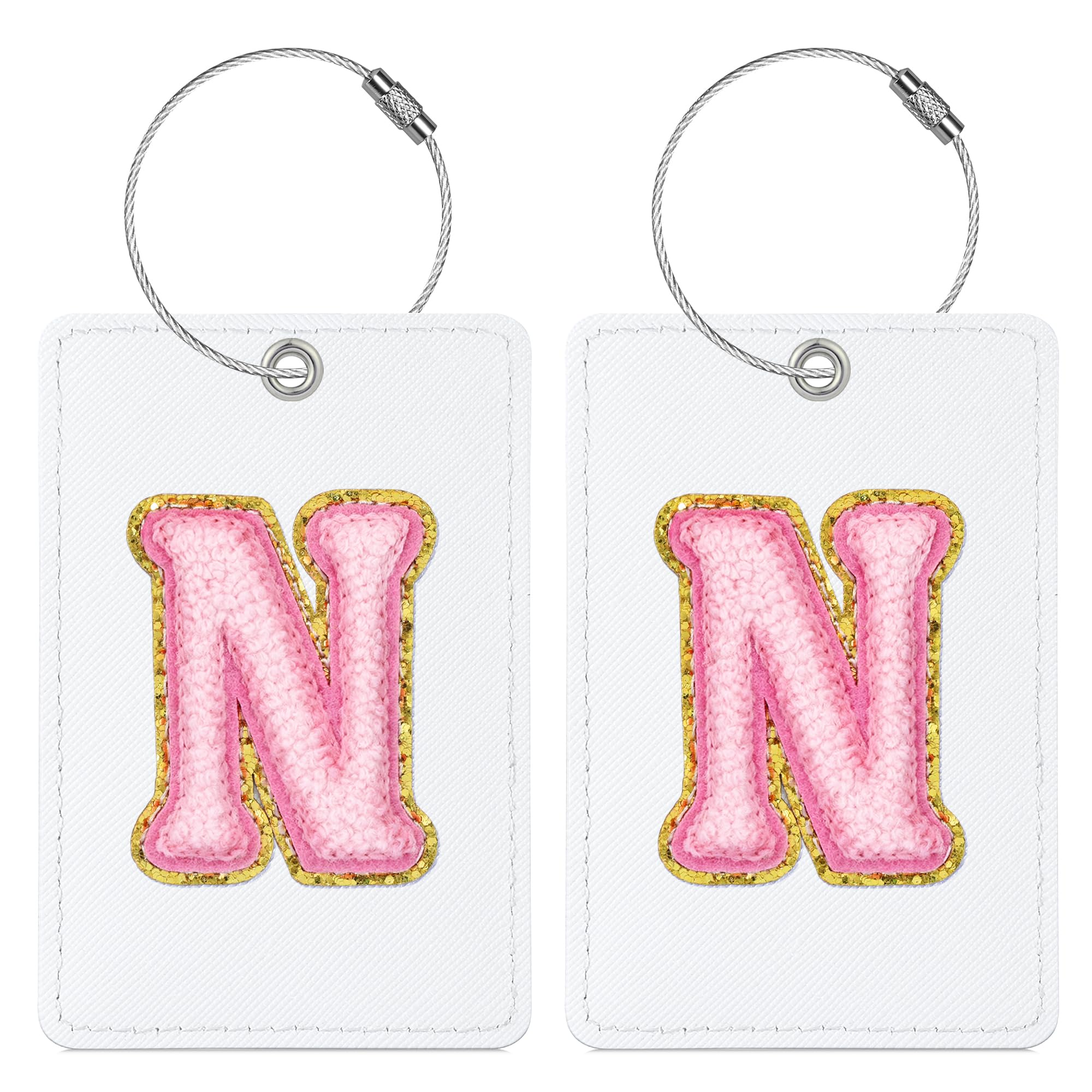 Sodsay 2 PCS Initial Luggage Tag, Luggage Tags for Suitcases Cute Embroidered Letter PU Leather Travel Bag Baggage Tags ID Label with Steel Loops for