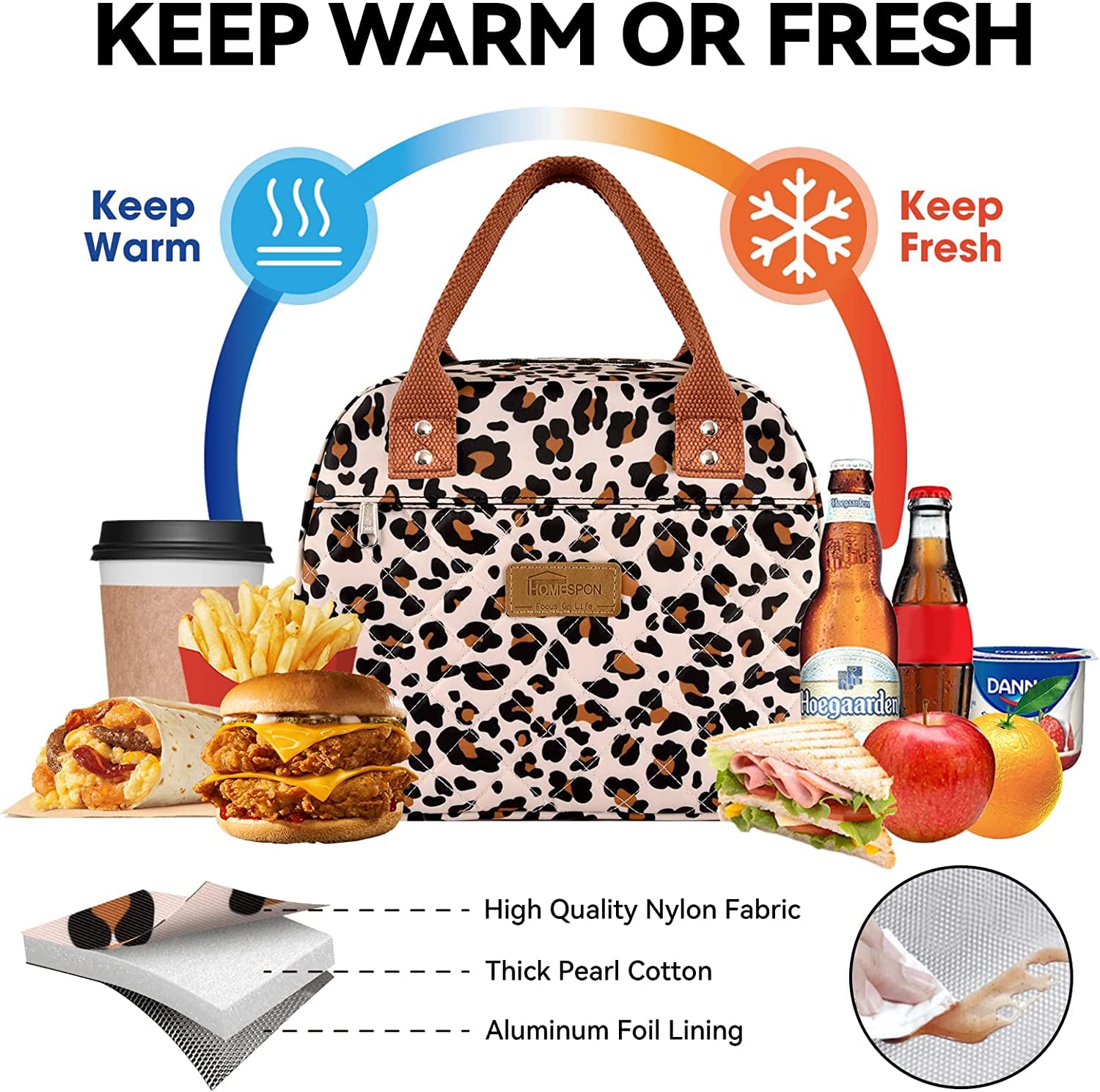 HOMESPON Insulated Lunch Bag for Women Adult Work Ladies Men Cool Bag Lunch Box Container Tote Bags for School Picnic or Travel(Leopard) - Image 4