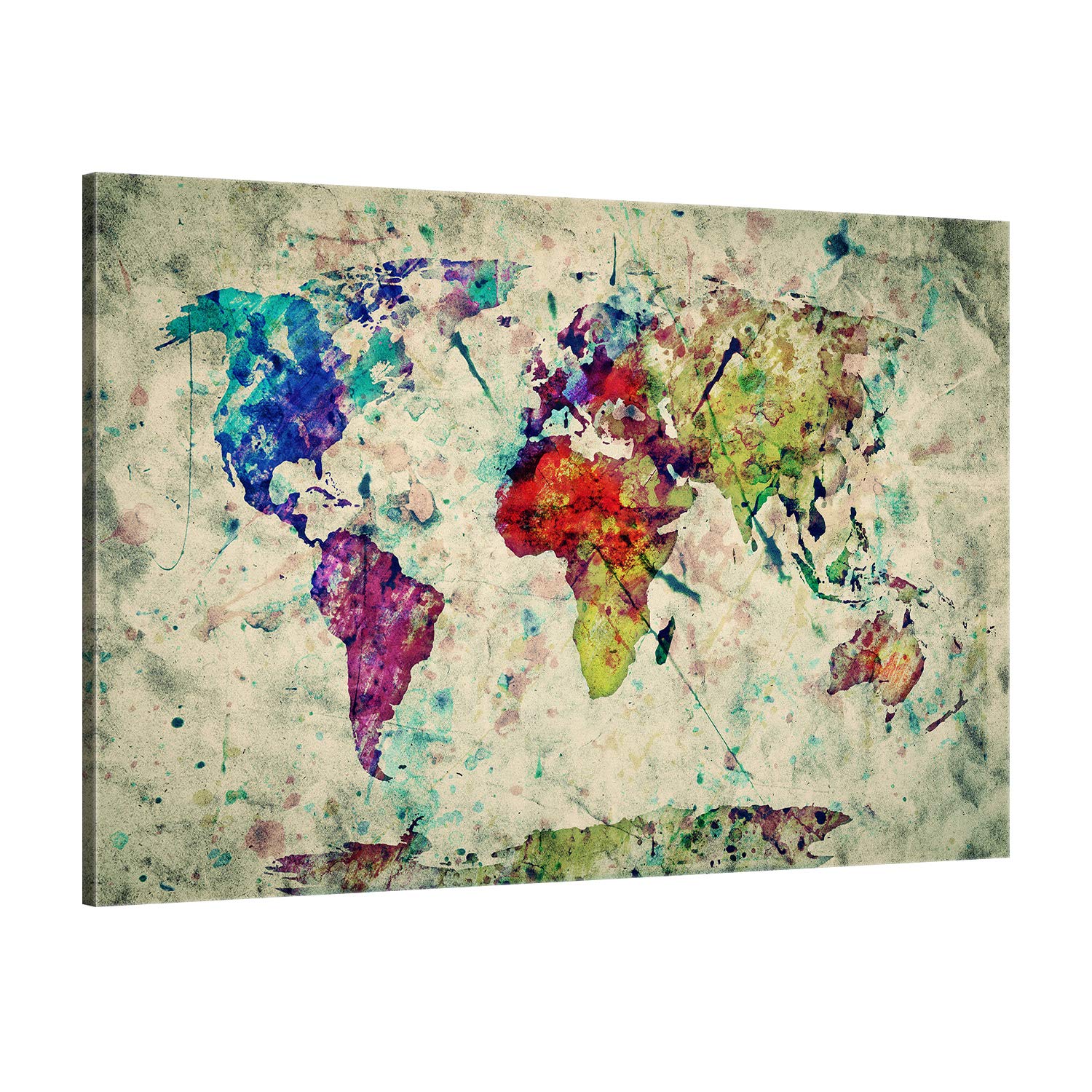 ge Bildet Bild auf Leinwand | Weltkarte Retro in Vintage Deko - D in 120x80 cm als Wandbild XXL | Wand-deko Dekoration Wohnung modern Bilder | 2202