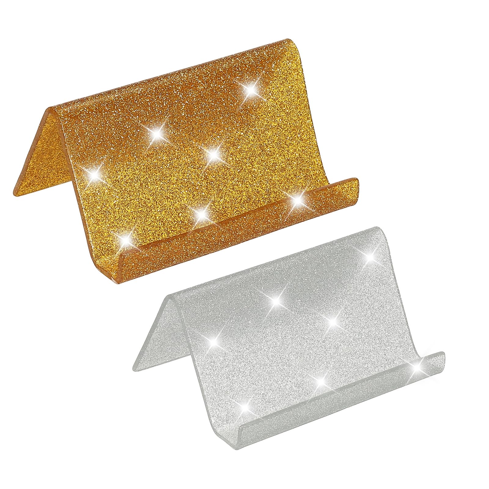 PATIKIL Business Card Holder for Desk 2Pcs Acrylic Business Card Holders Shine Card Stand Organizer Cards Display for Office Exhibition Gold/Silver