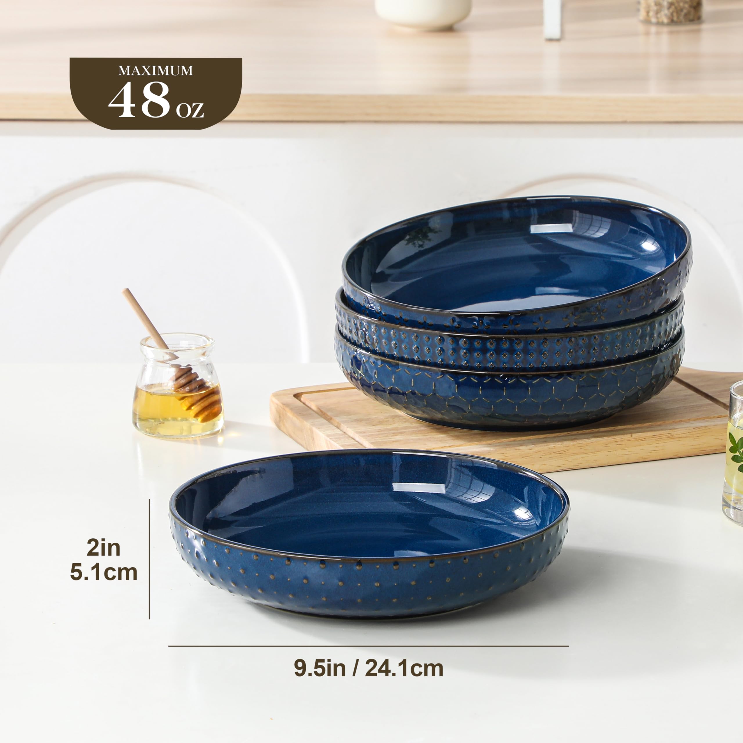 MALACASA LYDIA talerze do zupy, zestaw 4 sztuk, duże miski do zupy, 1570 ml, miski na makaron, Ø 24,1 cm szerokości i płaskie talerze głębokie do spaghetti, miski na makaron, duże miski do sałatek