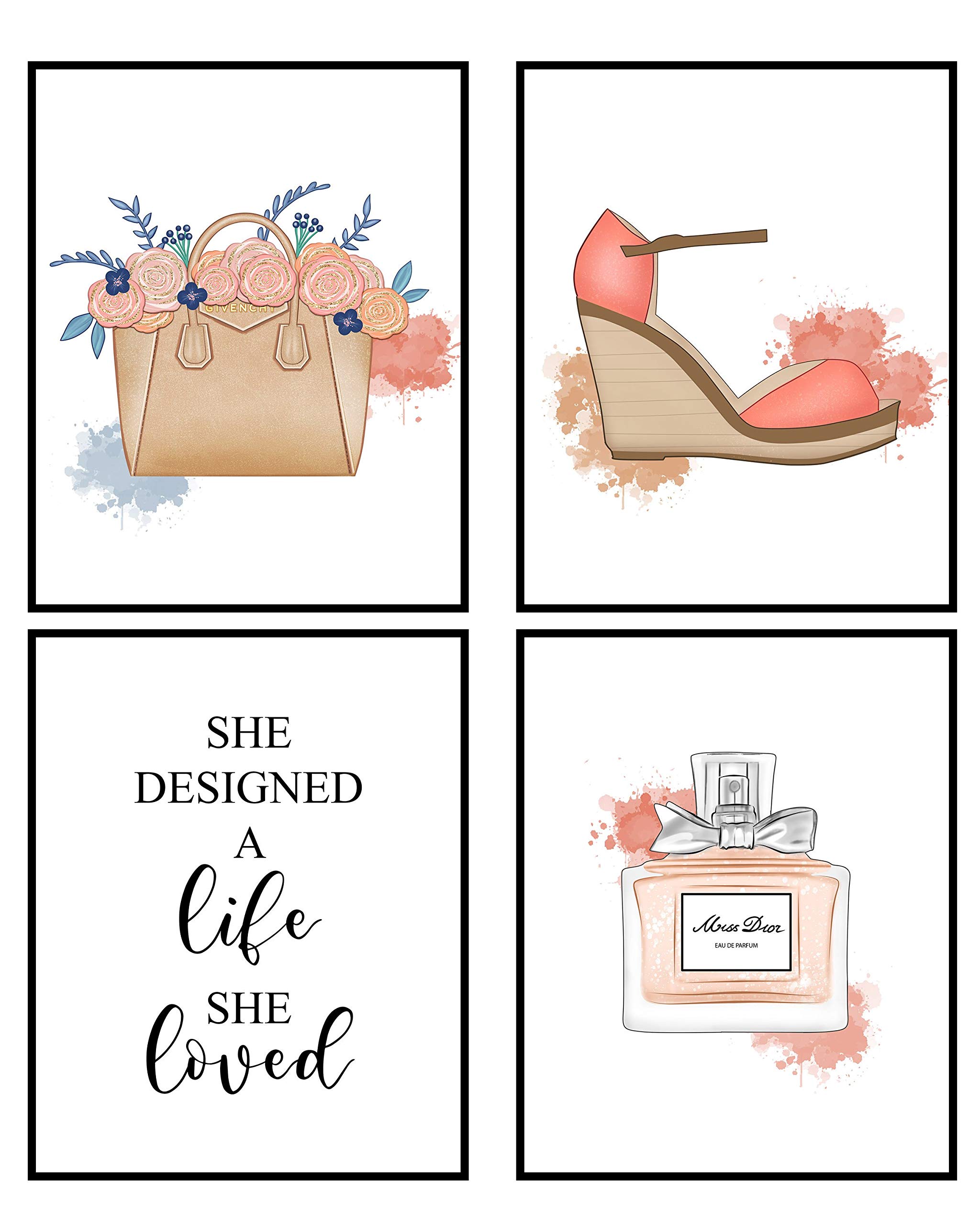 Silly Goose Gifts She Designed A Life She Loved Wall Art Prints Decoration (Set of Four) 8x10in 8 x 10 inch Orange