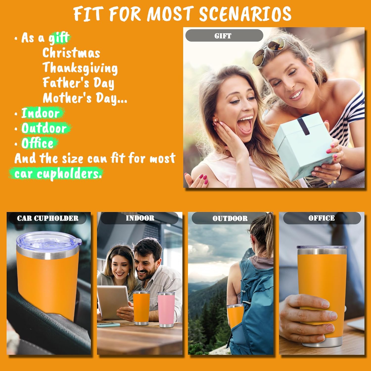 20 oz Tumbler with lid Double Wall Vacuum Insulated Tumblers Stainless Steel Coffee Mug Travel Coffee Tumbler Powder Coated Tumbler Cup Keep Hot&Cold - (Orange 6 Pack) - Image 6