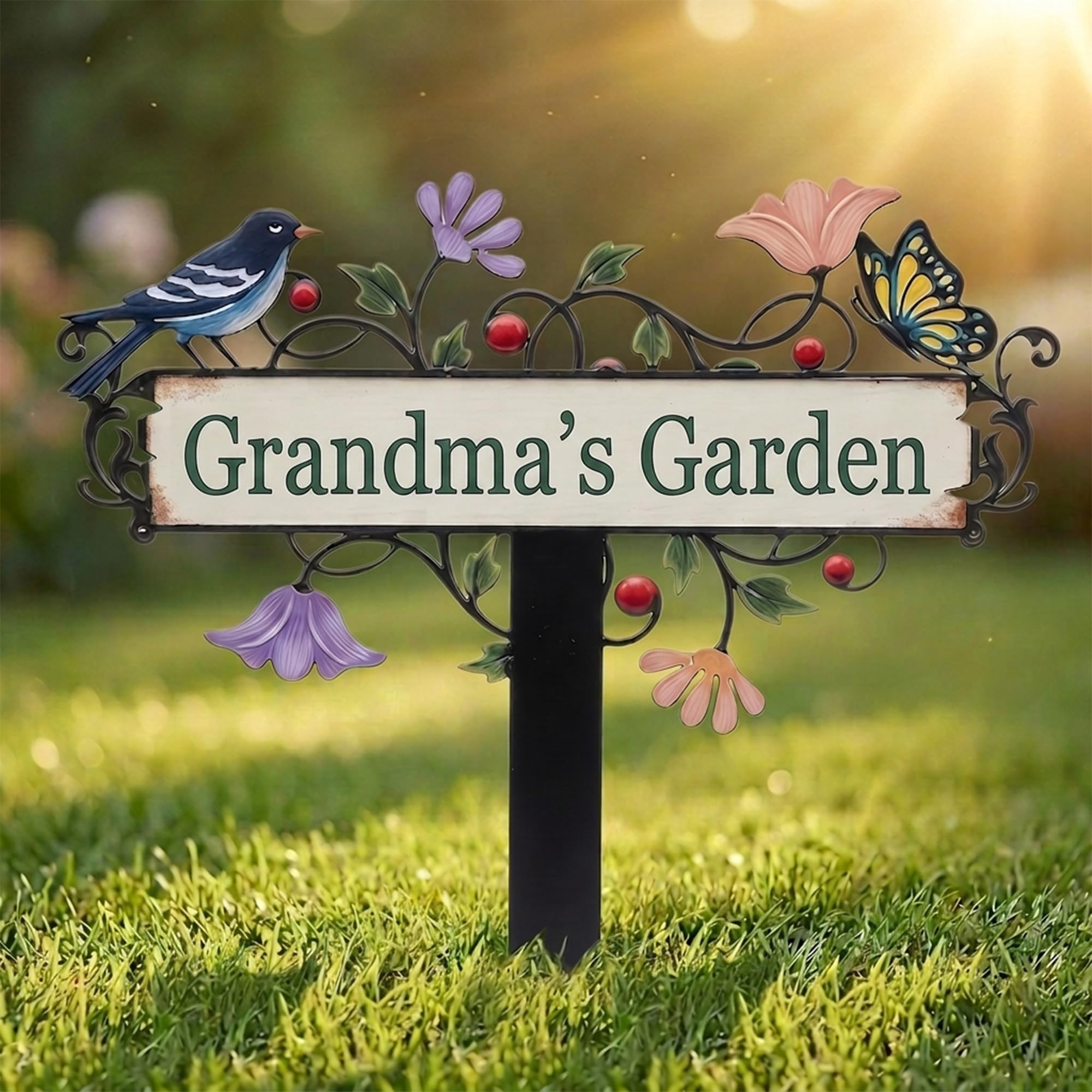 Personalised Garden Stake Metal Sign, Custom Metal Stake Decor, Customized Garden Sign for Outdoor, Bird, Butterfly & Flower Yard Sign with Stakes, Gardening Decor Gifts for Gardeners
