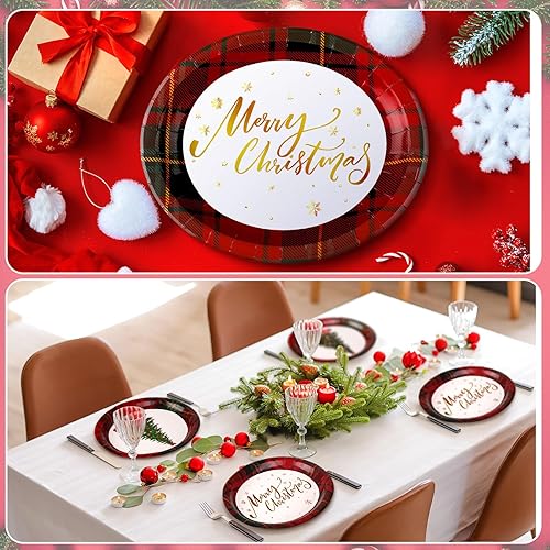 Miniatura 7 de Umigy 100 platos de papel ovalados de Navidad de 10 x 12 pulgadas, platos desechables con temática de nieve de invierno para Navidad, vacaciones,