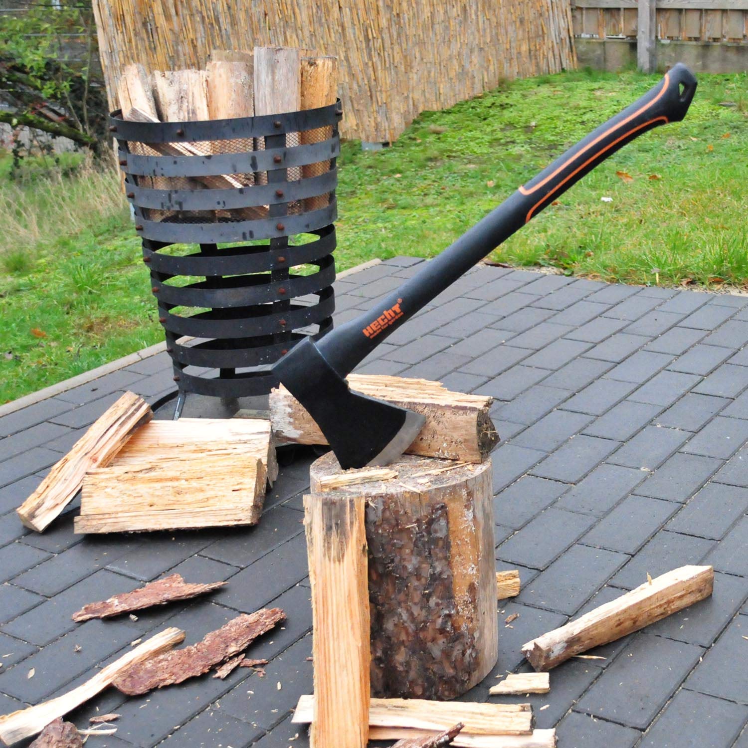 Hecht Axt Set - Spalthammer für effektives Spalten von Holz - Beil Spaltaxt für müheloses Bearbeiten von Brennholz - Gummierter Fiberglas Handgriff für sicheren Halt - Keilförmiger Spaltkopf