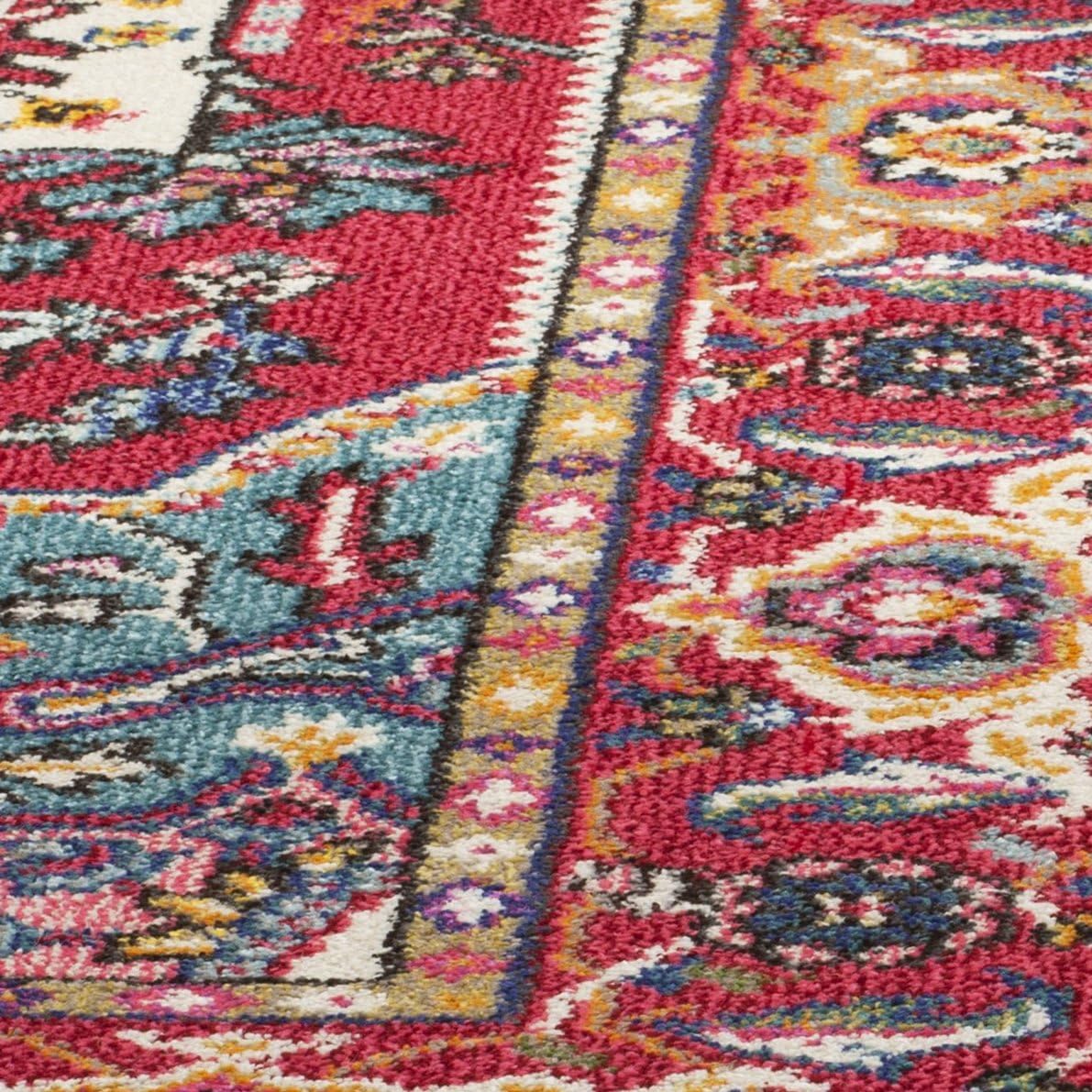 SAFAVIEH Monaco Collection Area Rug - 6'7" x 9'2", Red & Turquoise, Boho Oriental Medallion Design, Non-Shedding & Easy Care, Ideal for High Traffic Areas in Living Room, Bedroom (MNC207C)