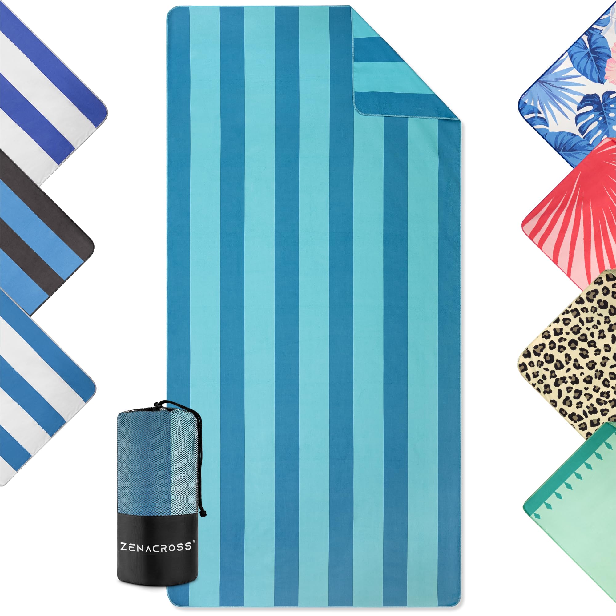 Zenacross - Telo Mare Microfibra - Asciugatura Rapida e Anti-Sabbia - Légère, fine et séchant rapidement - Asciugamano Grande Telo Mare XXL 90x180 cm - Turchese e blu