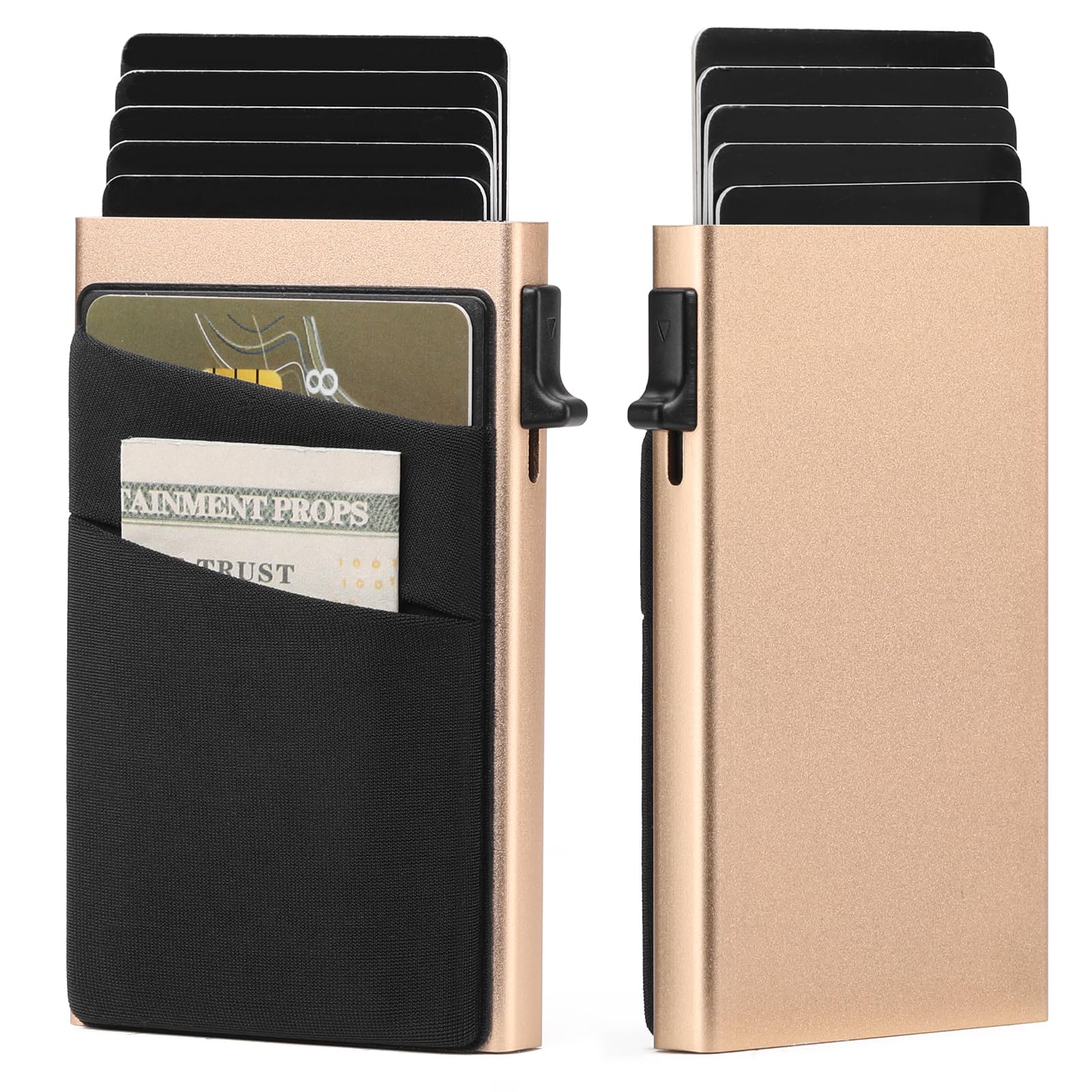 LOUEBICA Slim Smart Aluminum Card Holder Mens Wallet Minimalist Leather RFID Blocking Metal Pop Up Wallet