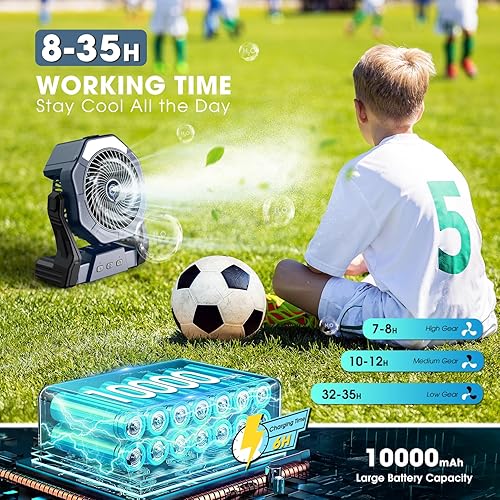 Miniatura 3 de Ausic Ventiladores portátiles de niebla para exteriores, ventilador de enfriamiento al aire libre de 8.5 fl oz para patios, ventiladores recargables