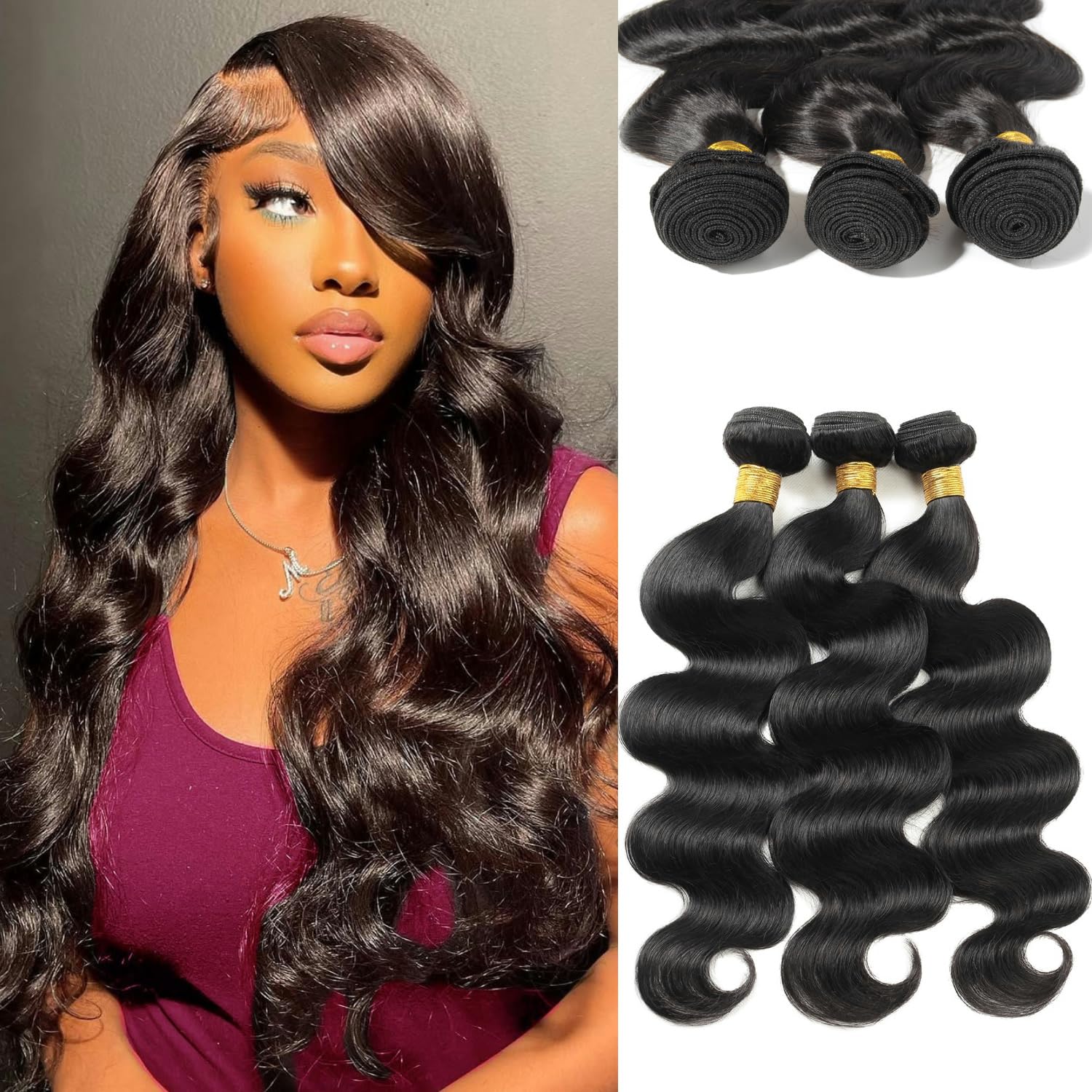 12A Human Hair Bundles 18 18 18 Inch Body Wave Bundles Human Hair 100% Unprocessed Brazilian Virgin Weave Bundles 3 Bundle Real Natural Black Wavy