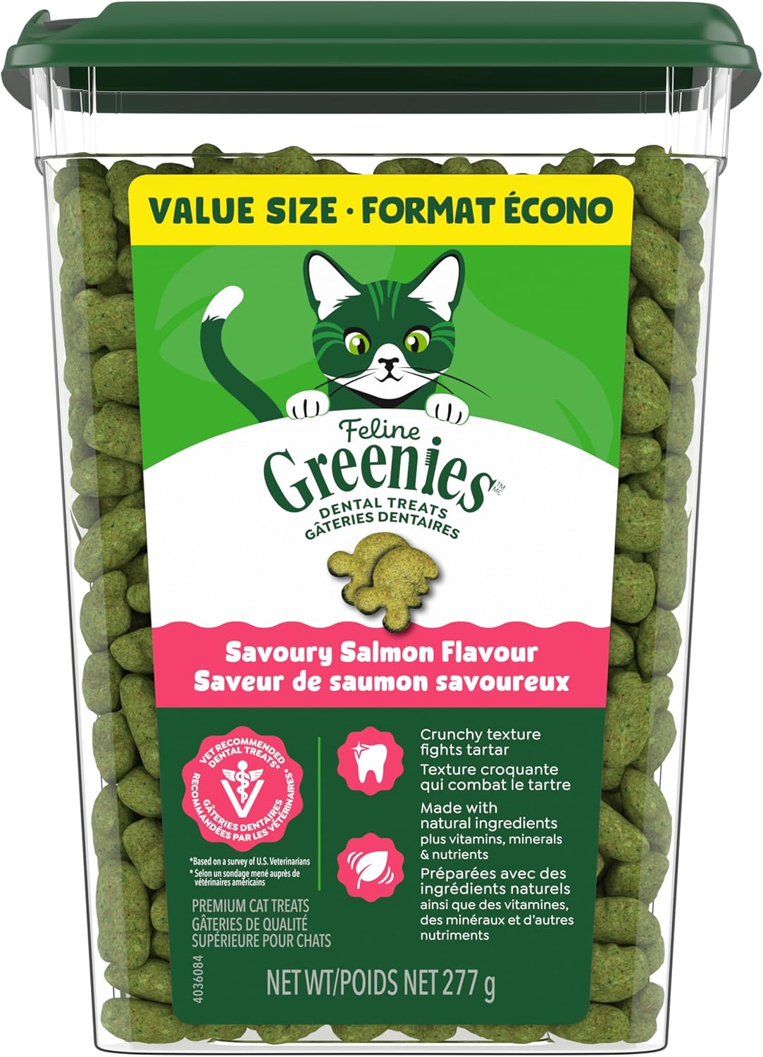 GREENIES Feline Natural Dental Care Salmon Flavour Cat Treats - with Natural Ingredients - for Adult Cats of All Breeds, 227g Tub