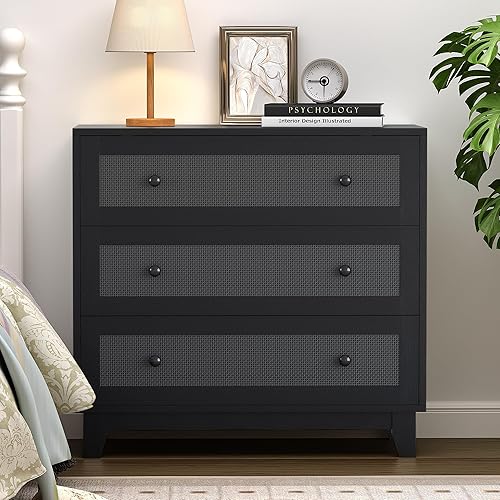 Miniatura 13 de Cómoda para Dormitorio con 6 Cajones, Cómoda Natural de Ratán, Cómoda Doble de Madera Ancha, Mueble de Almacenamiento de TV de Madera, Organizador