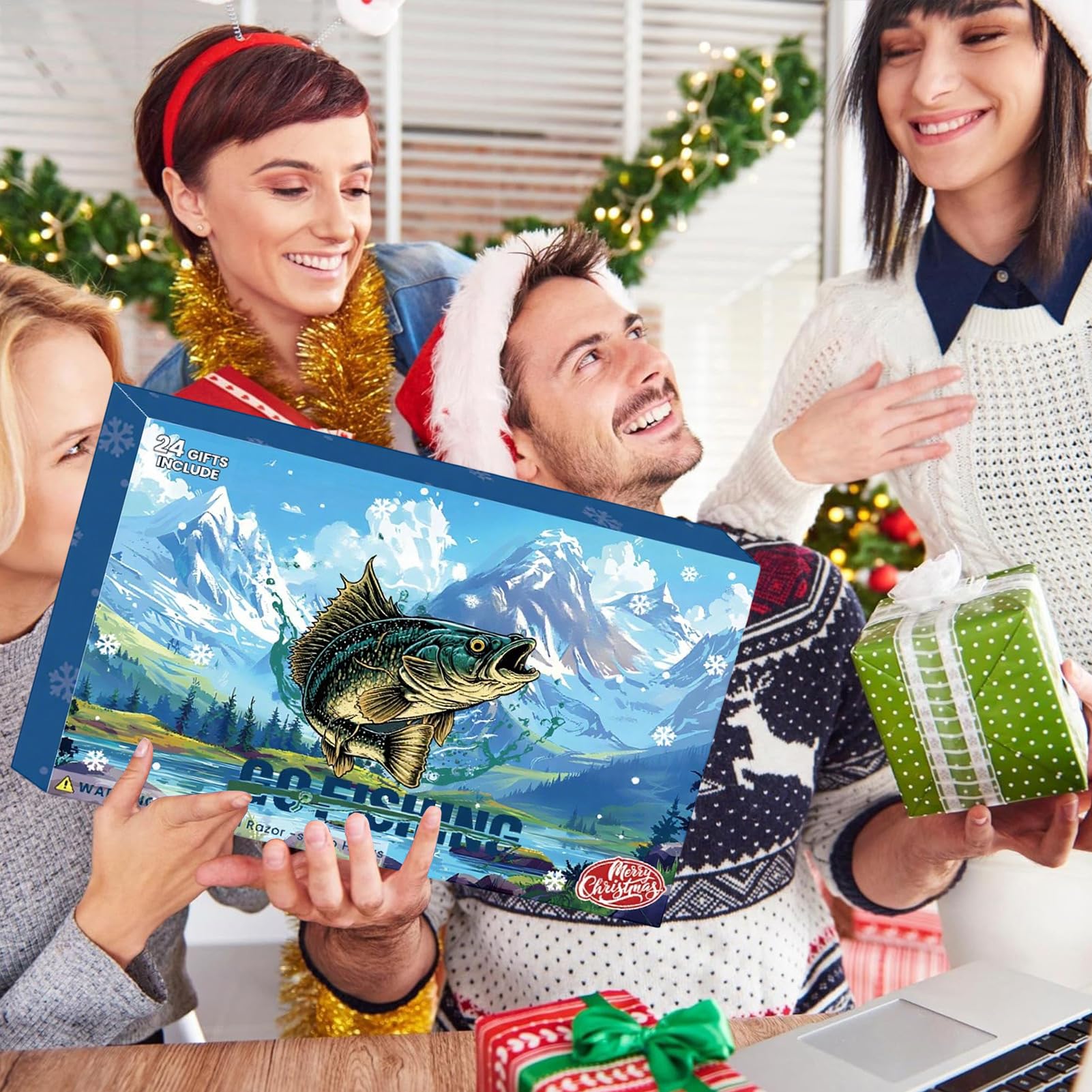 Calendario Adviento Pesca Navidad Portacañas, Pinza de Labios, Atador de | Set pesca cuenta atrás 24 días Navidad Festivo Adviento Pescador Adulto Esposo Novio